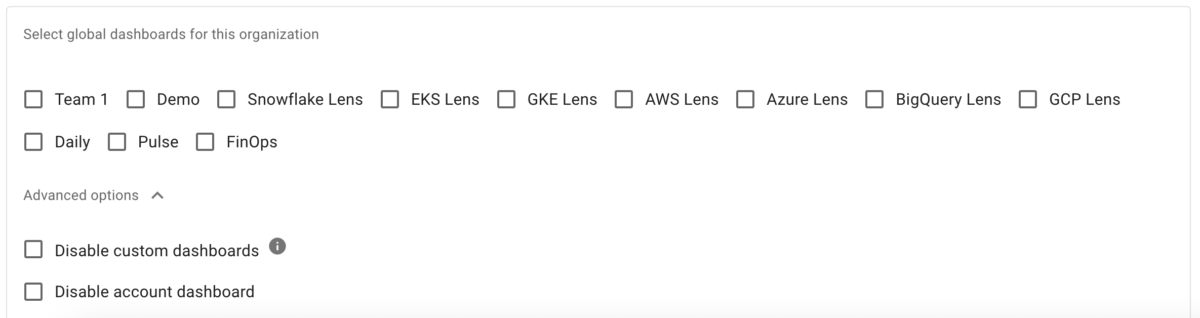 The organization configuration screen