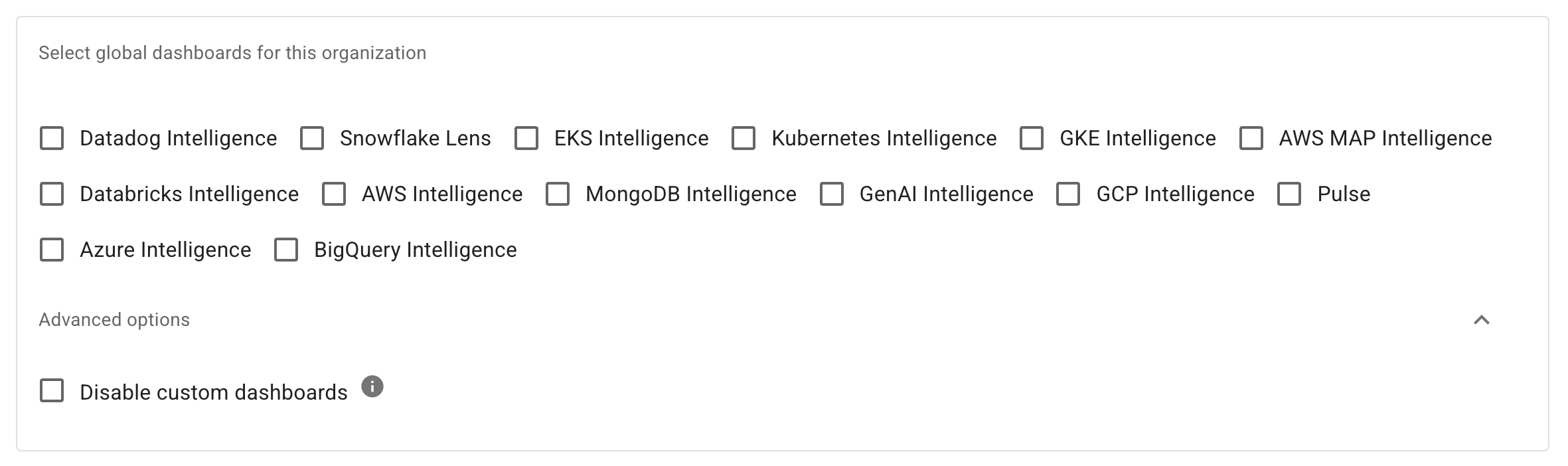 The organization configuration screen