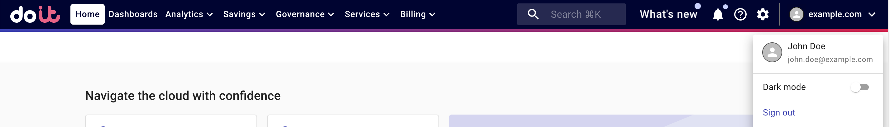 The profile drop-down menu.