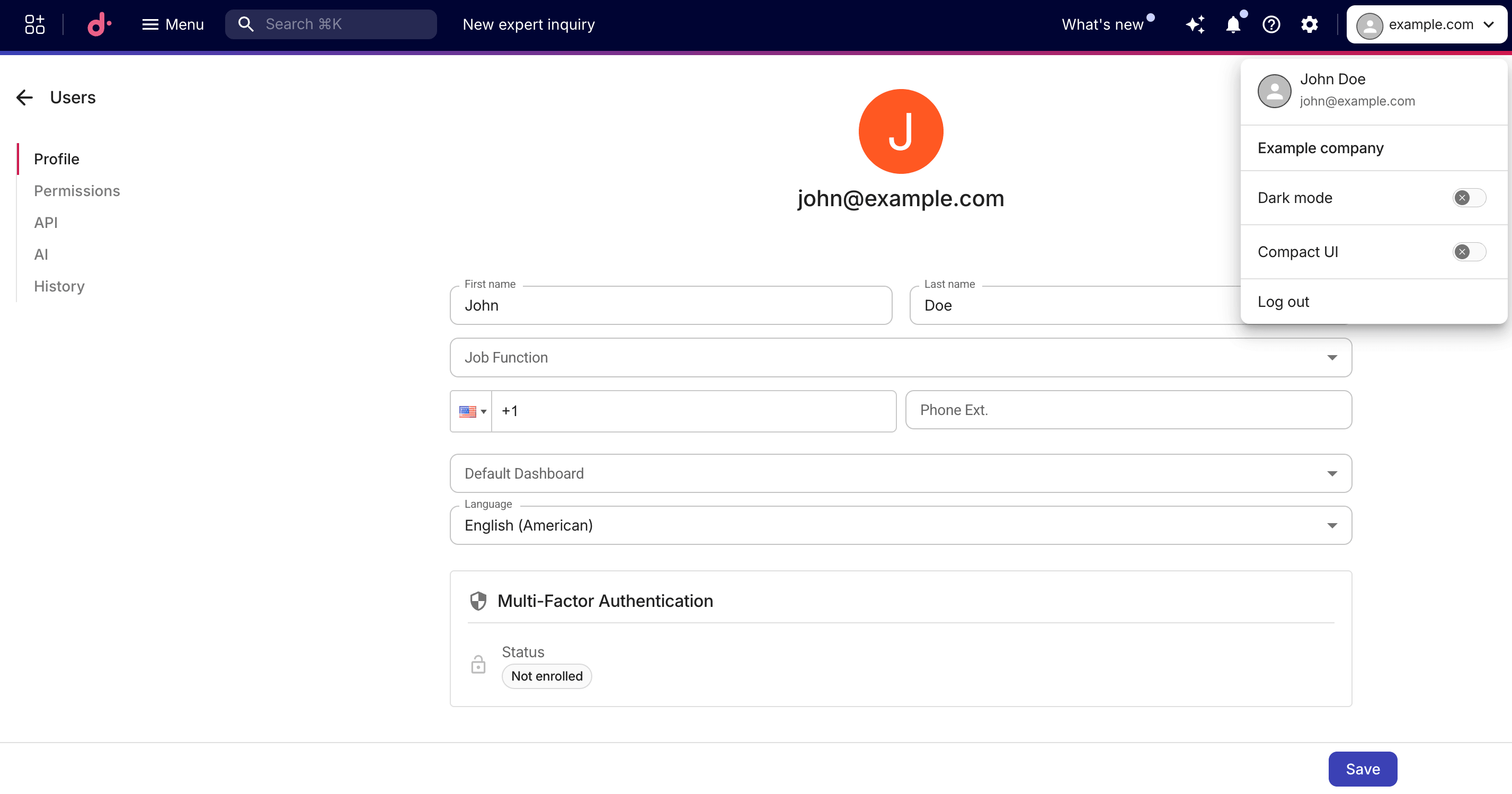 The Users page.