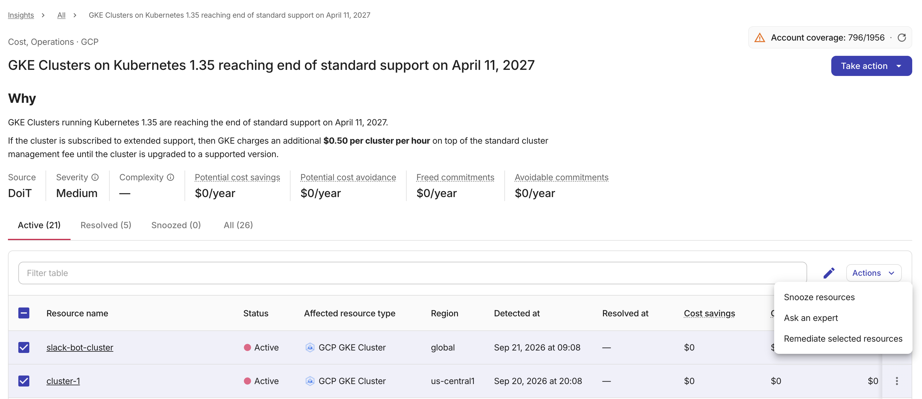 Start a remediation run from the Insight details list