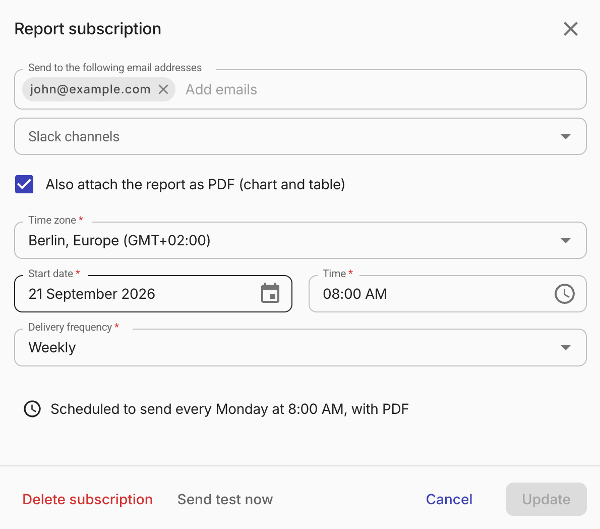Delete report subscription