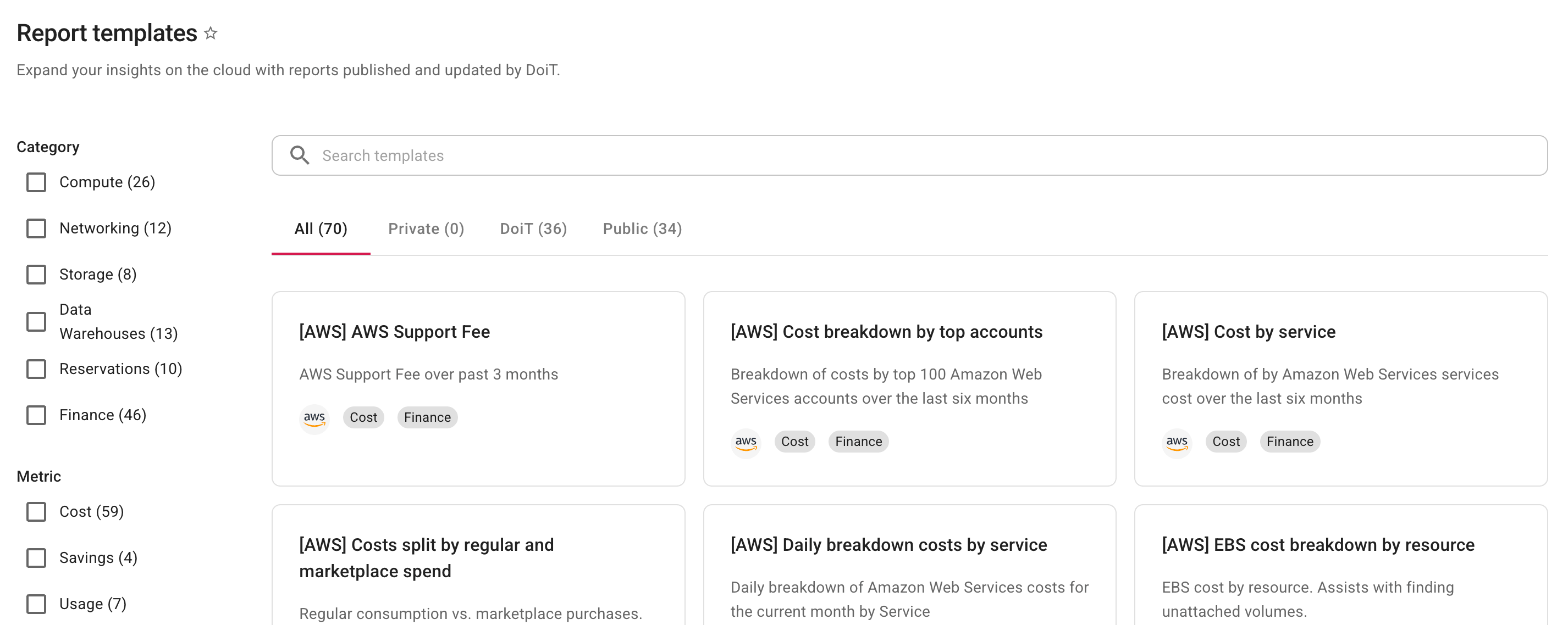 The report templates screen
