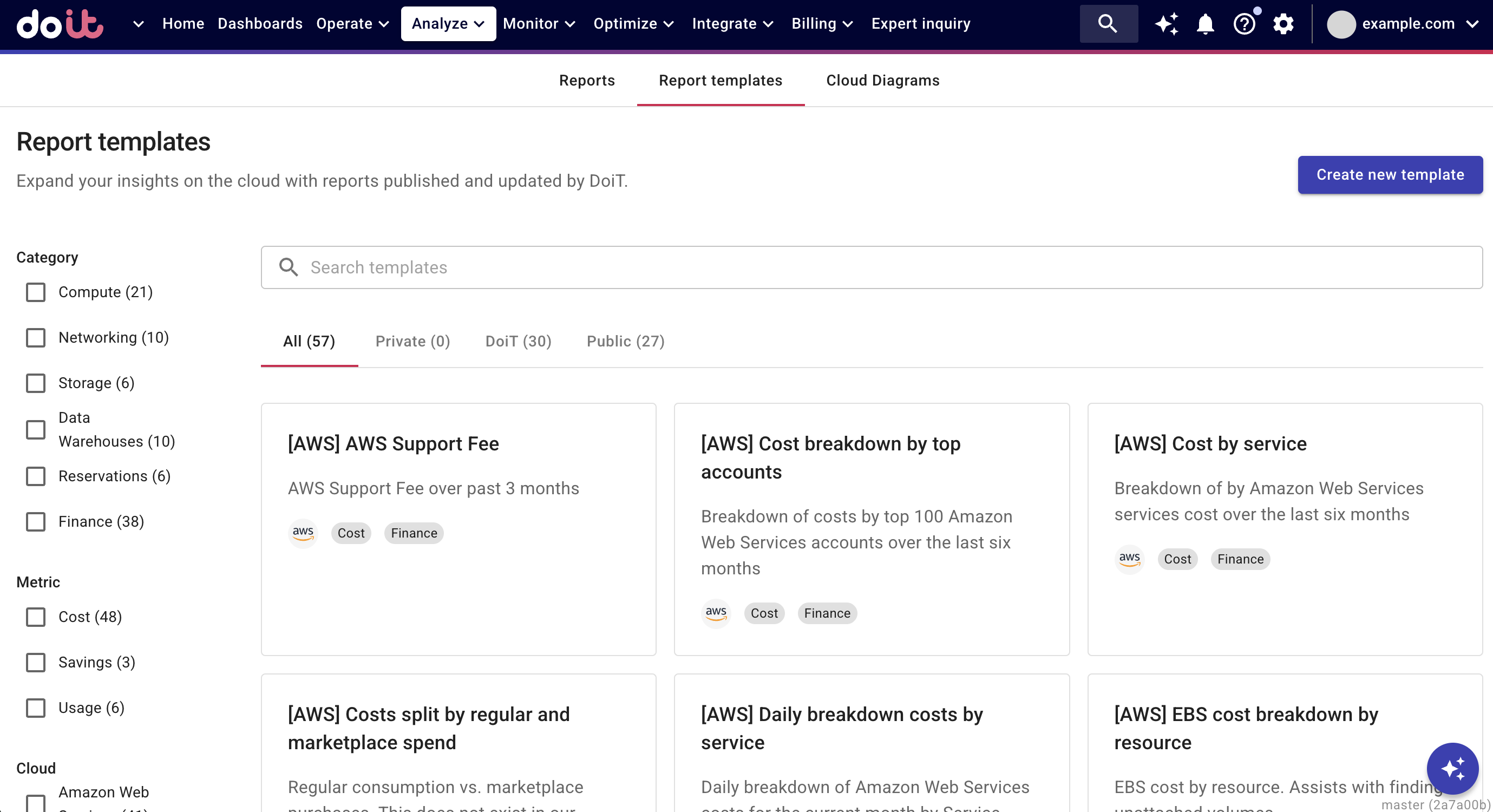 The report templates screen