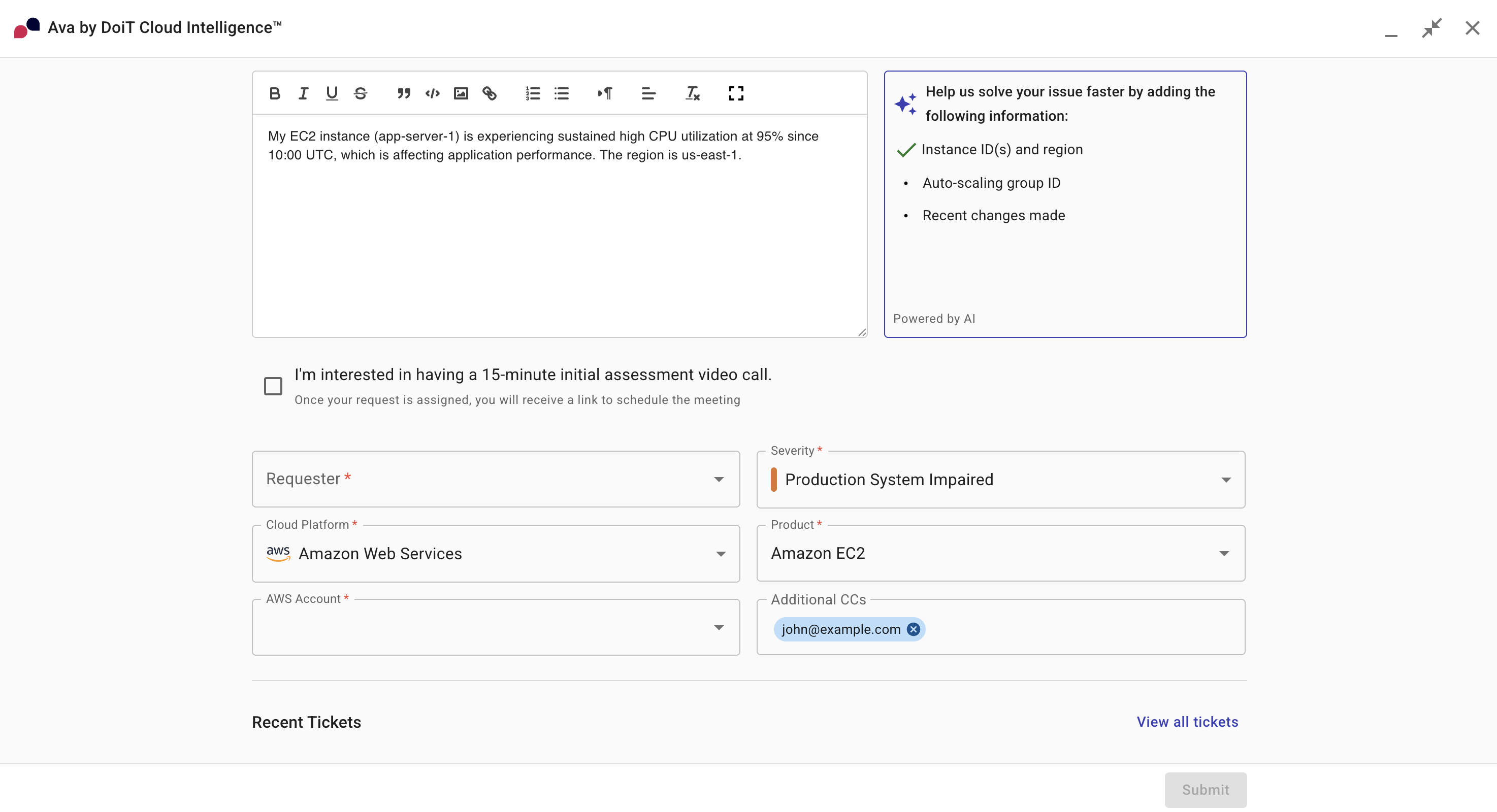 Create a new support request