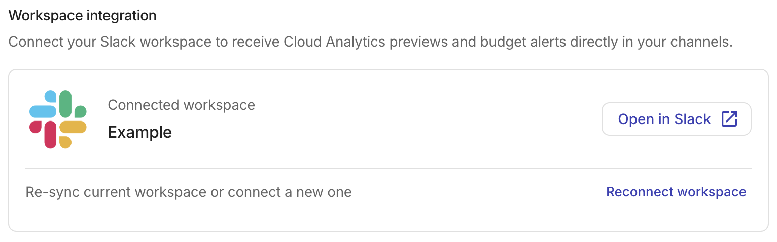 The Slack settings page