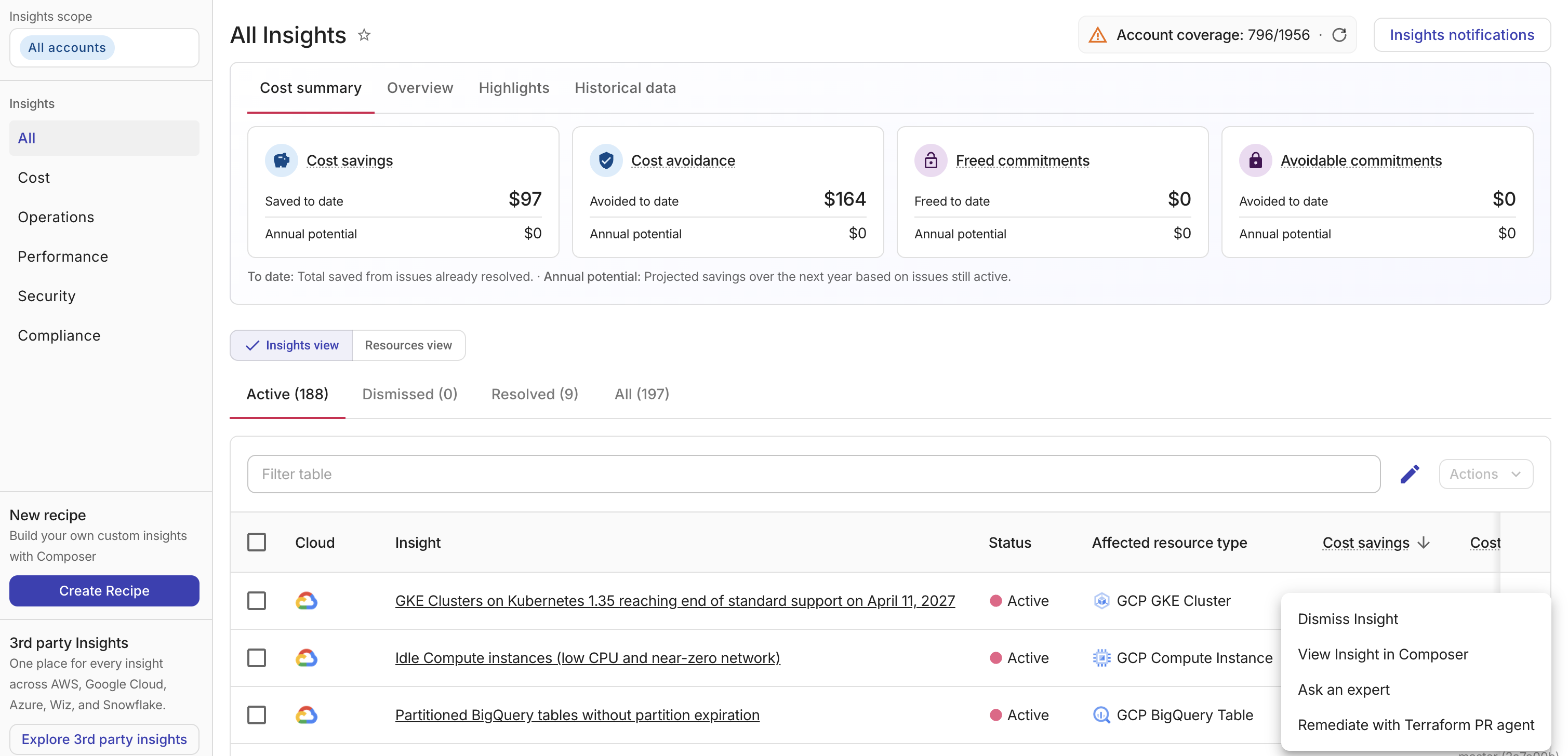 Start a remediation run from the Insights list