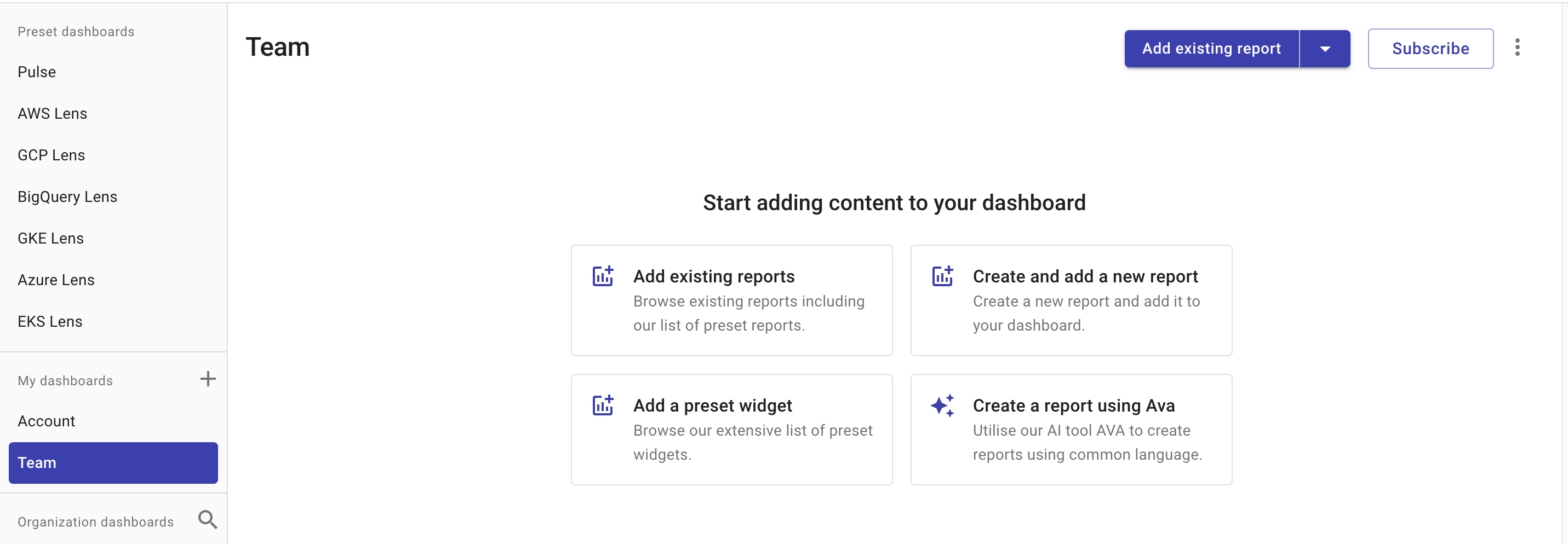 Add content to dashboard