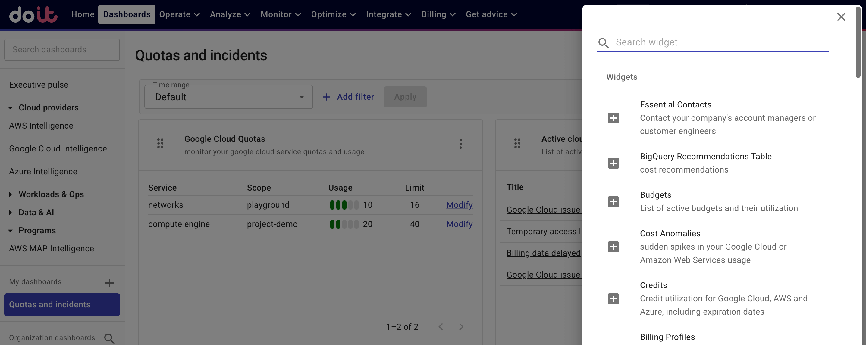 Google Cloud Recommendations widget