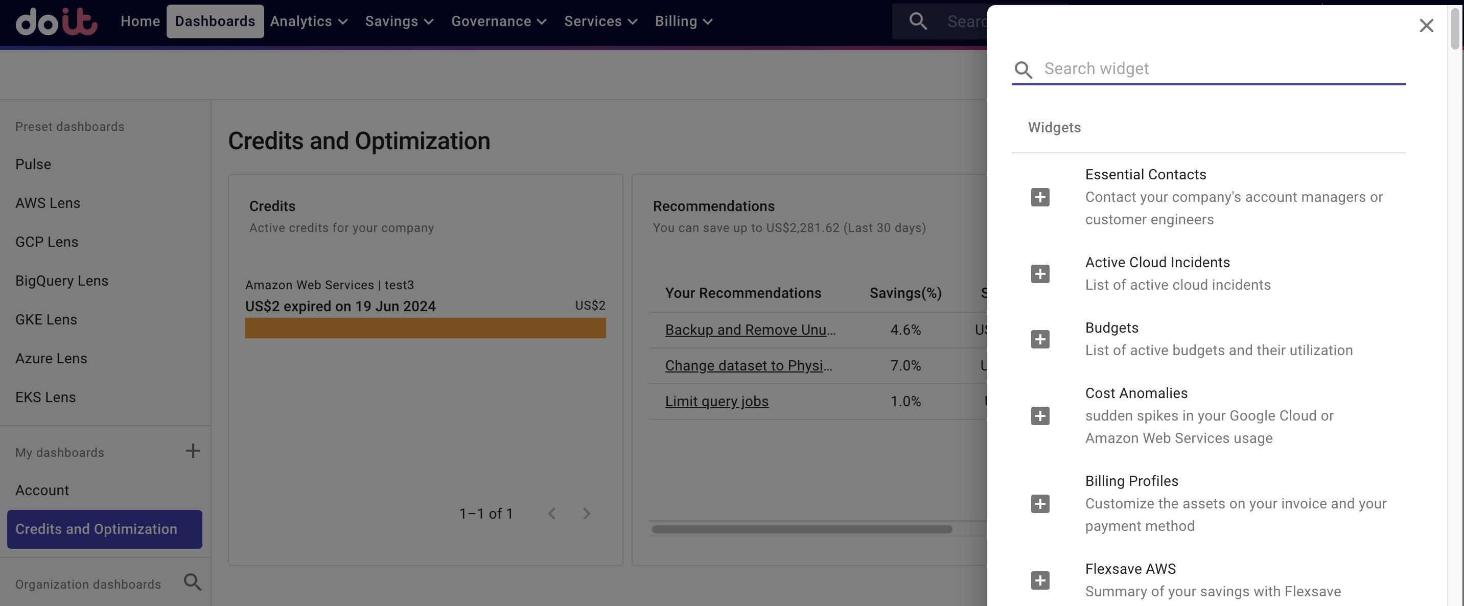 Dashboard navigation bar