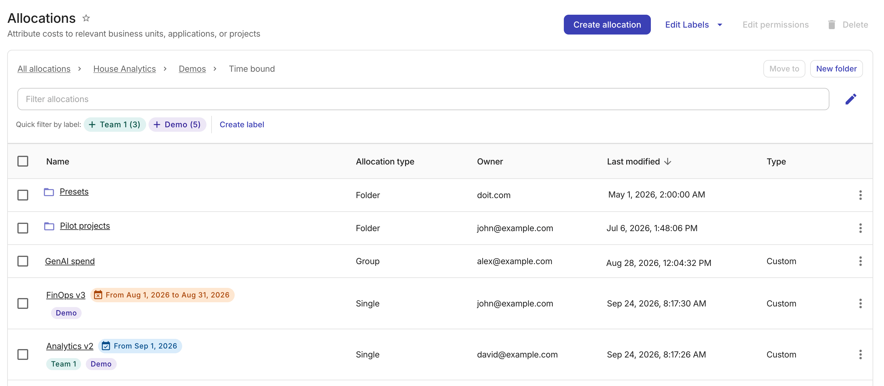 The Allocations screen
