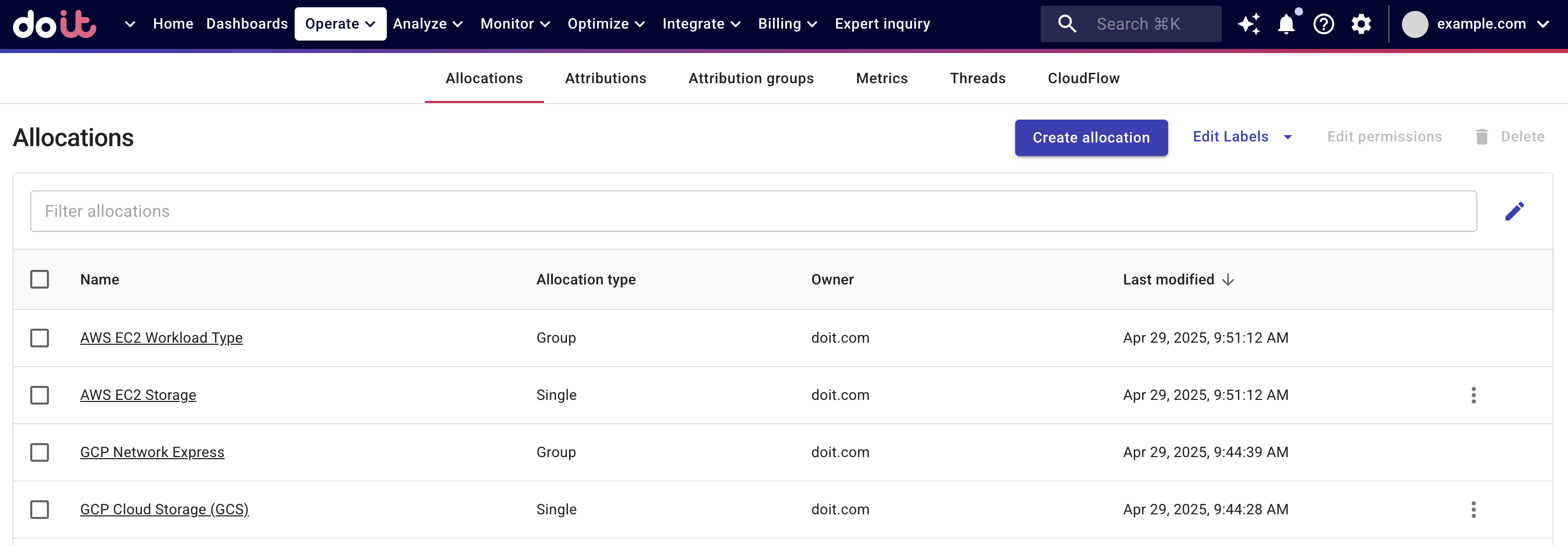 The Allocations screen