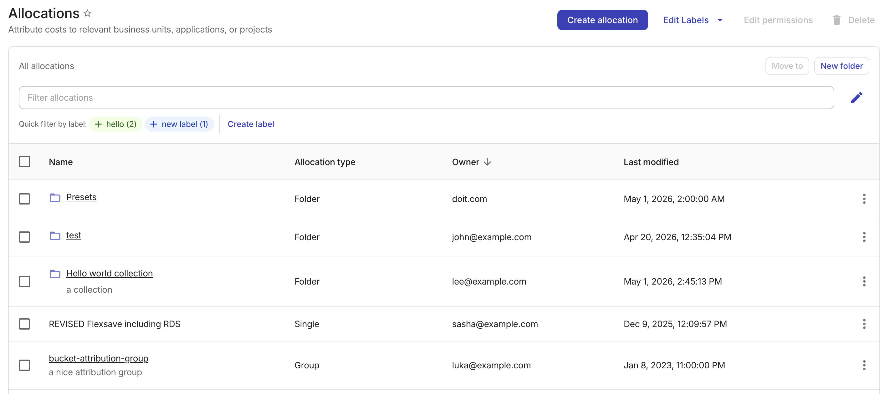 The Allocations screen