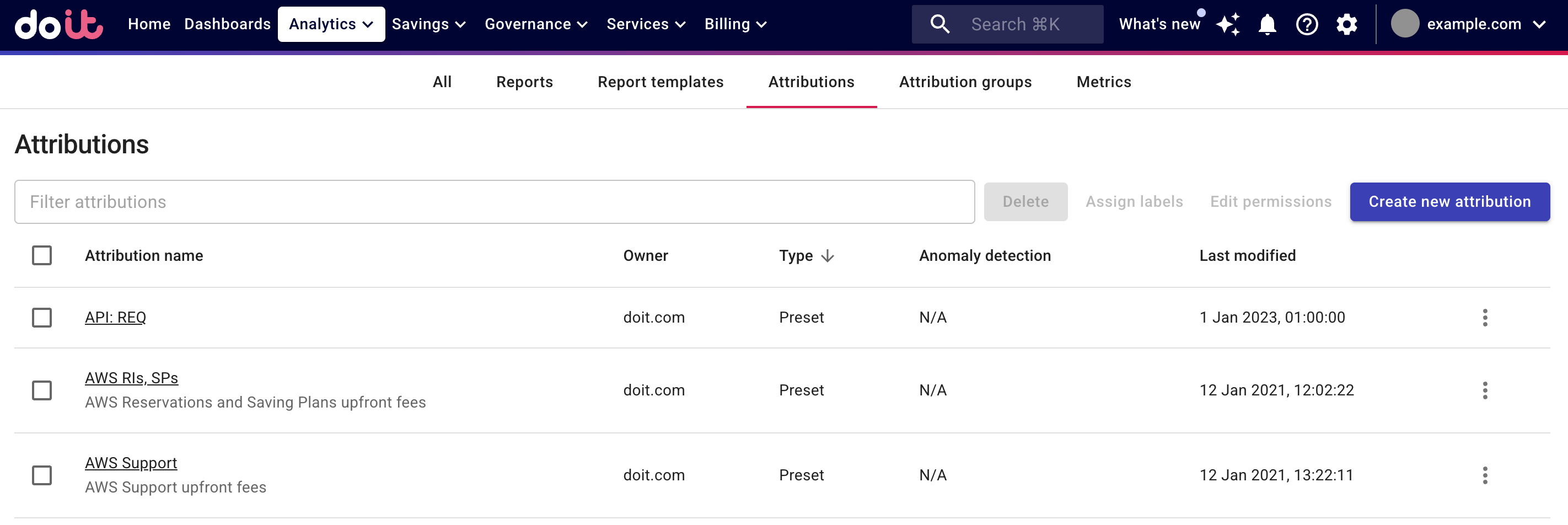 The Attributions screen.