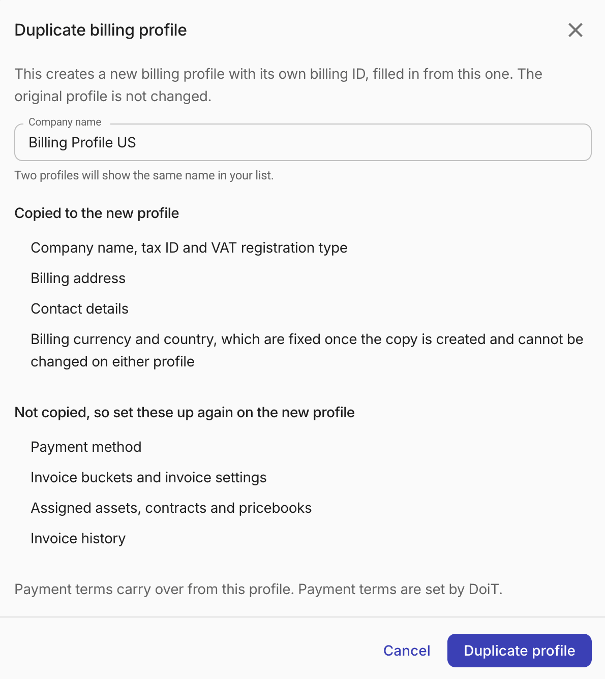 Duplicate billing profile.