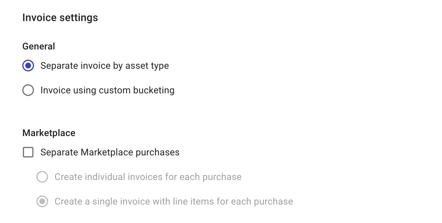 The Invoice settings section
