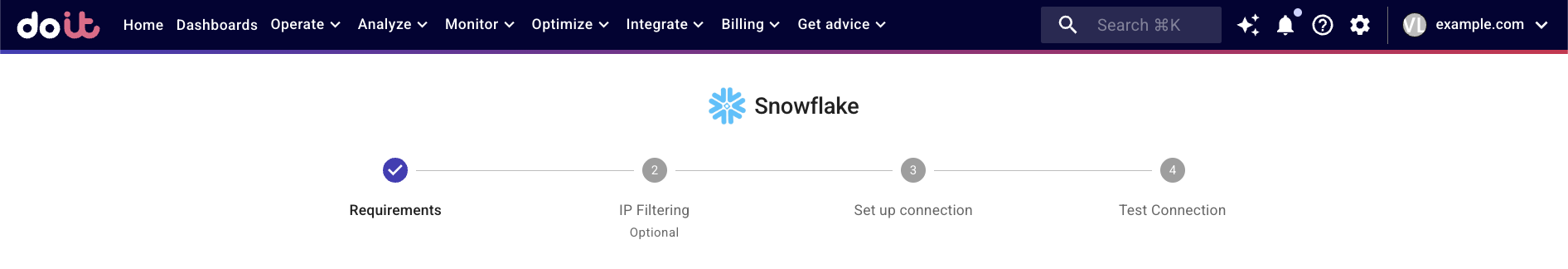 Snowflake connection setup wizard