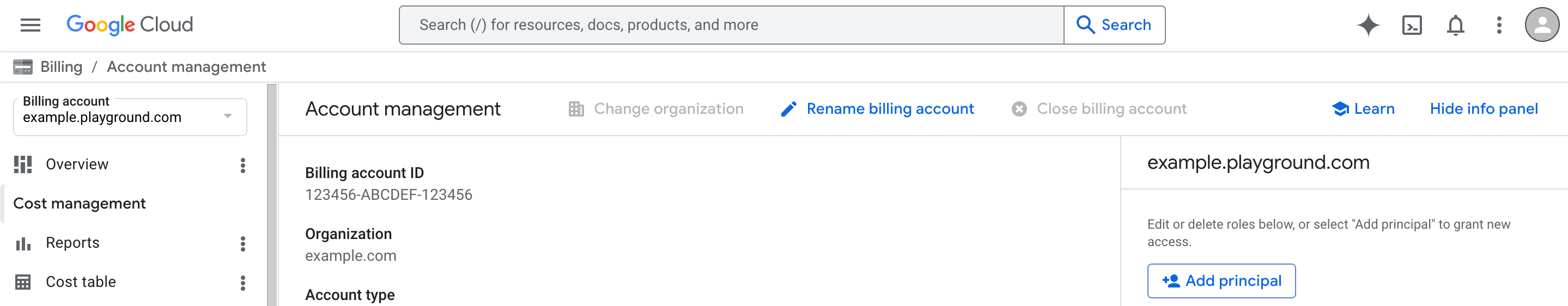 Google Cloud Billing account - Add principal.