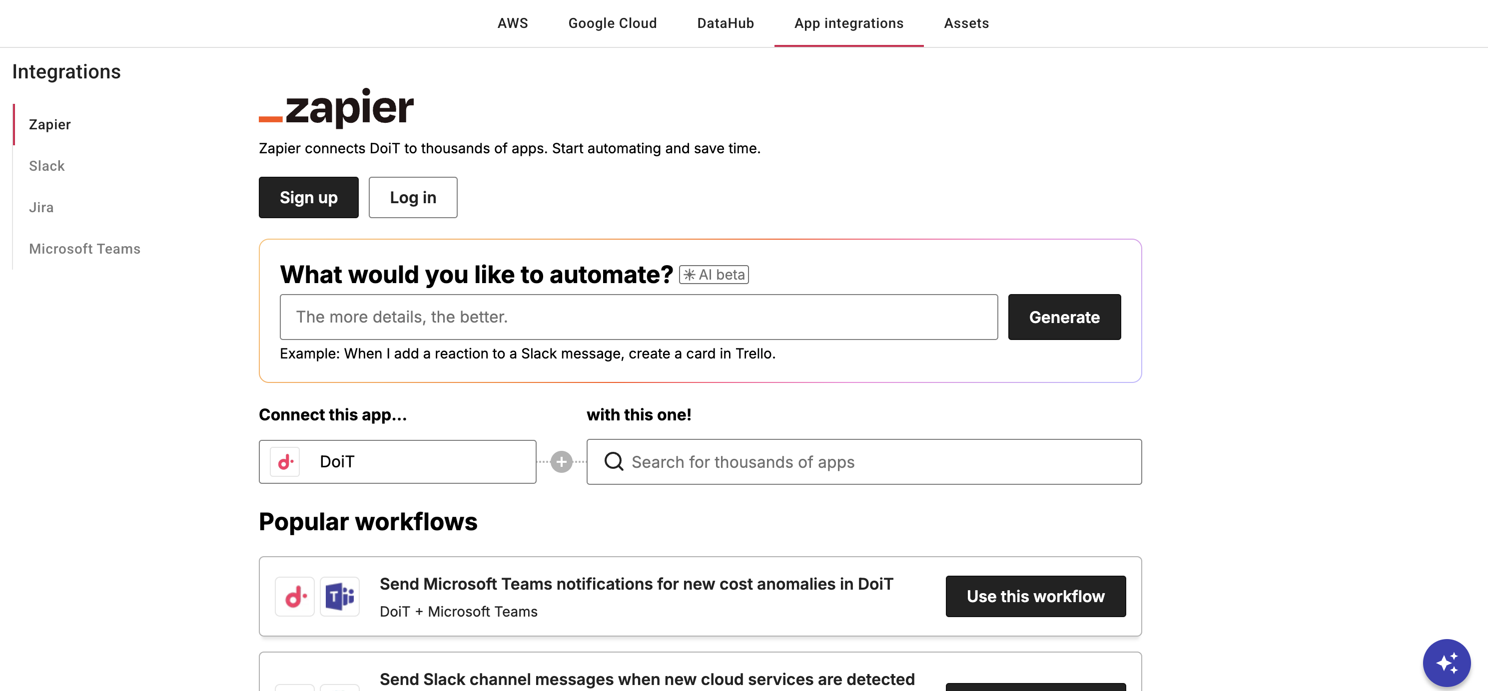 Zapier integration in DoiT console