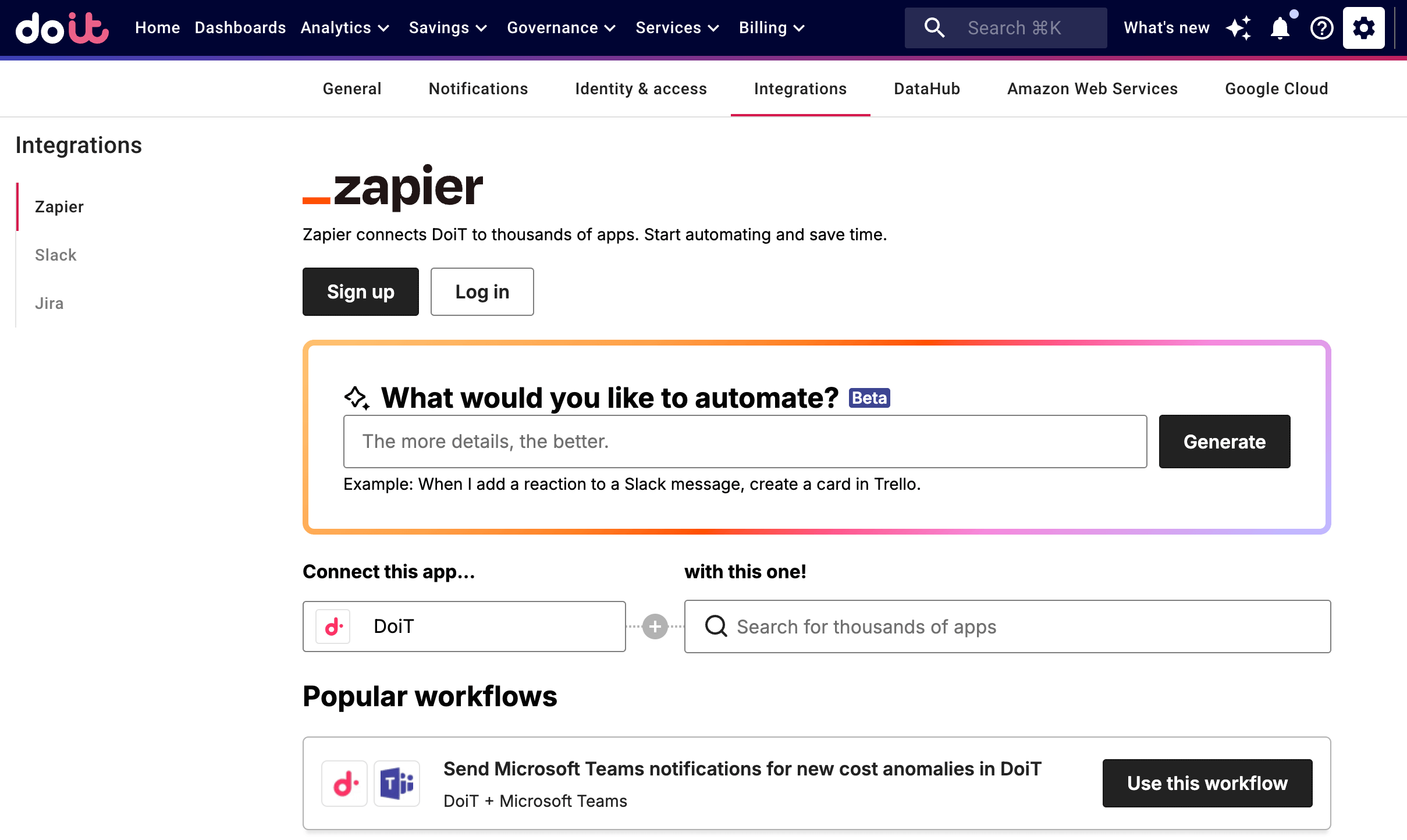 Zapier integration in DoiT console