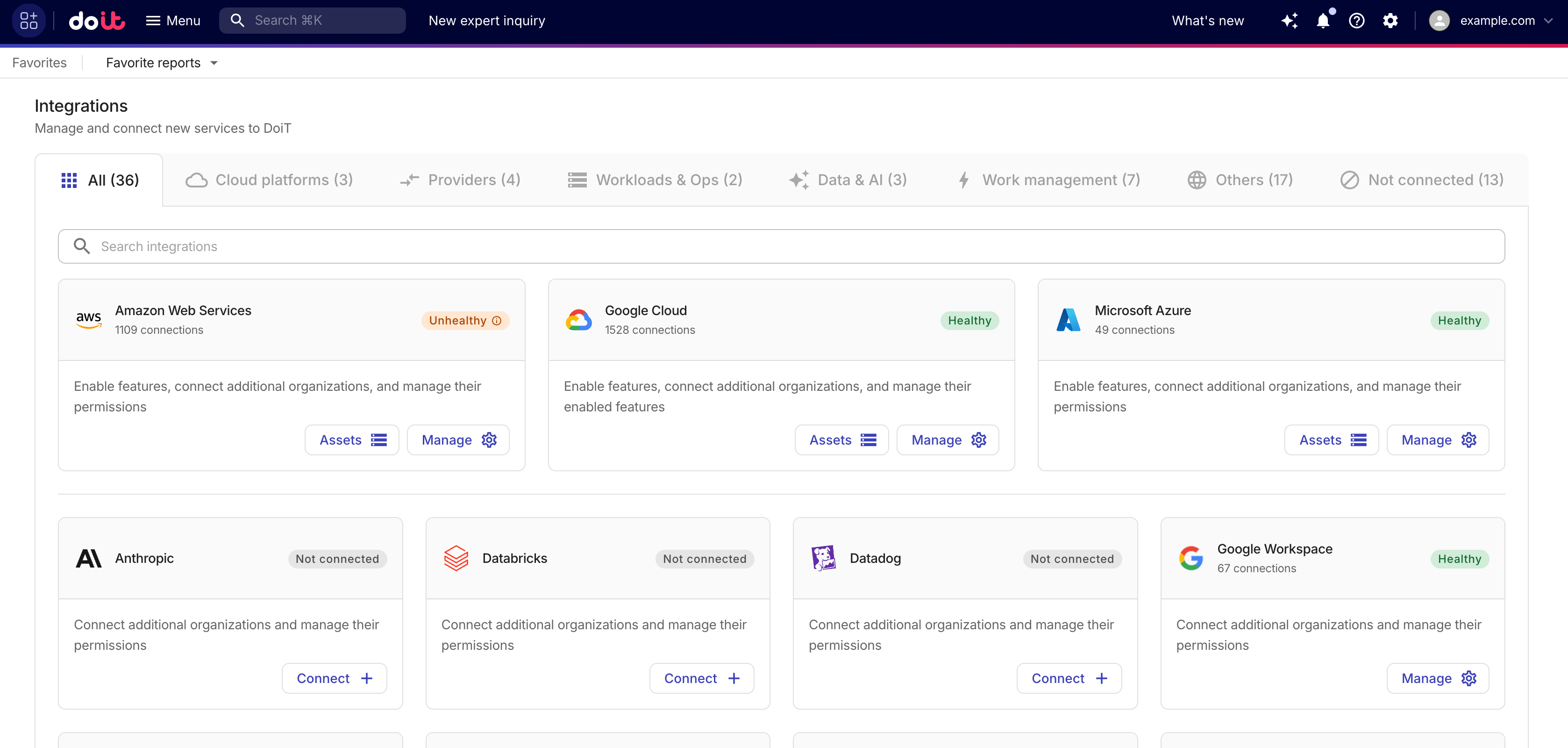 The Integrations catalog page.