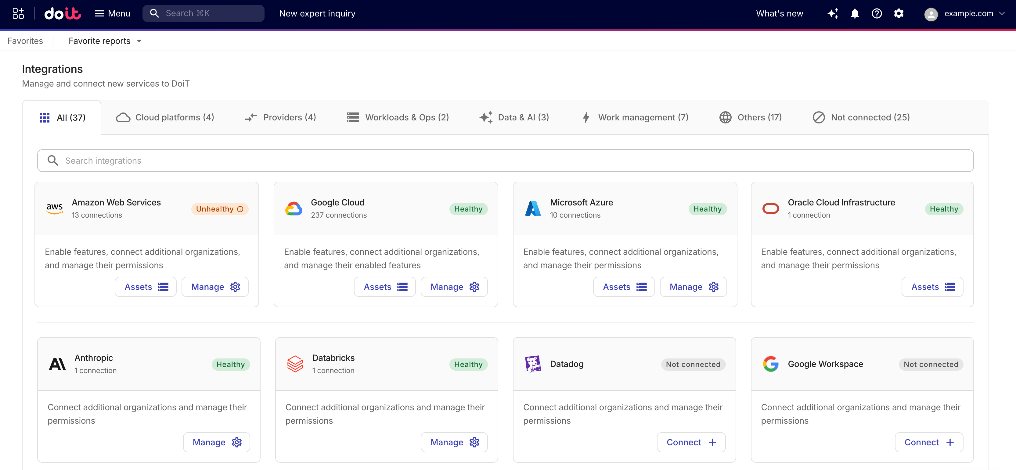 The Integrations catalog page.
