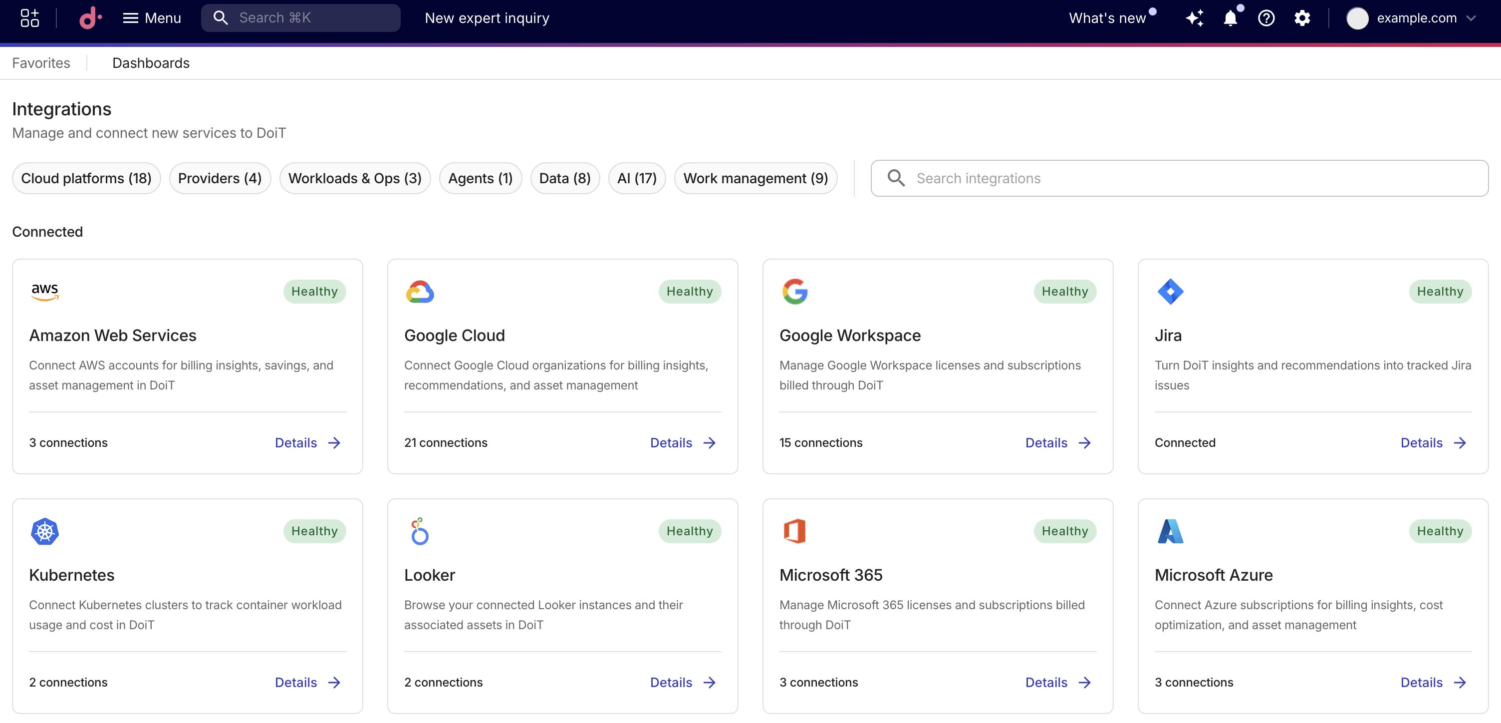 The Integrations catalog page.