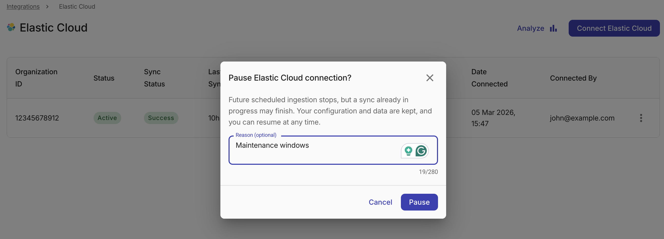 Pause confirmation dialog