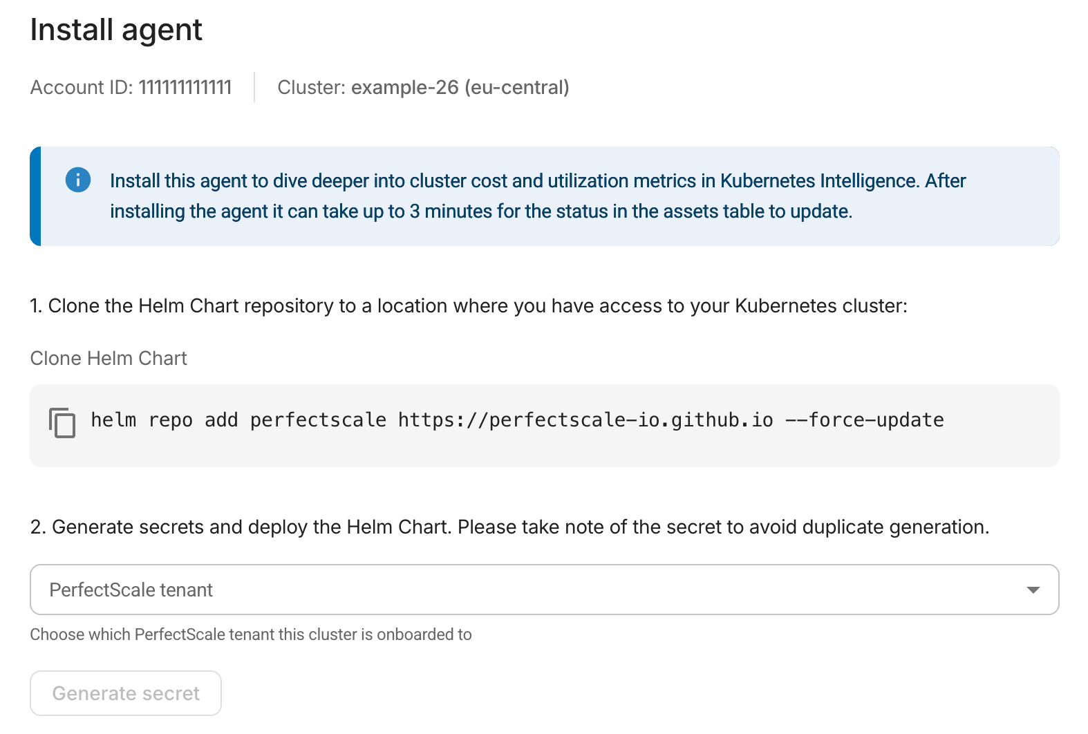 Kubernetes onboard - install agent
