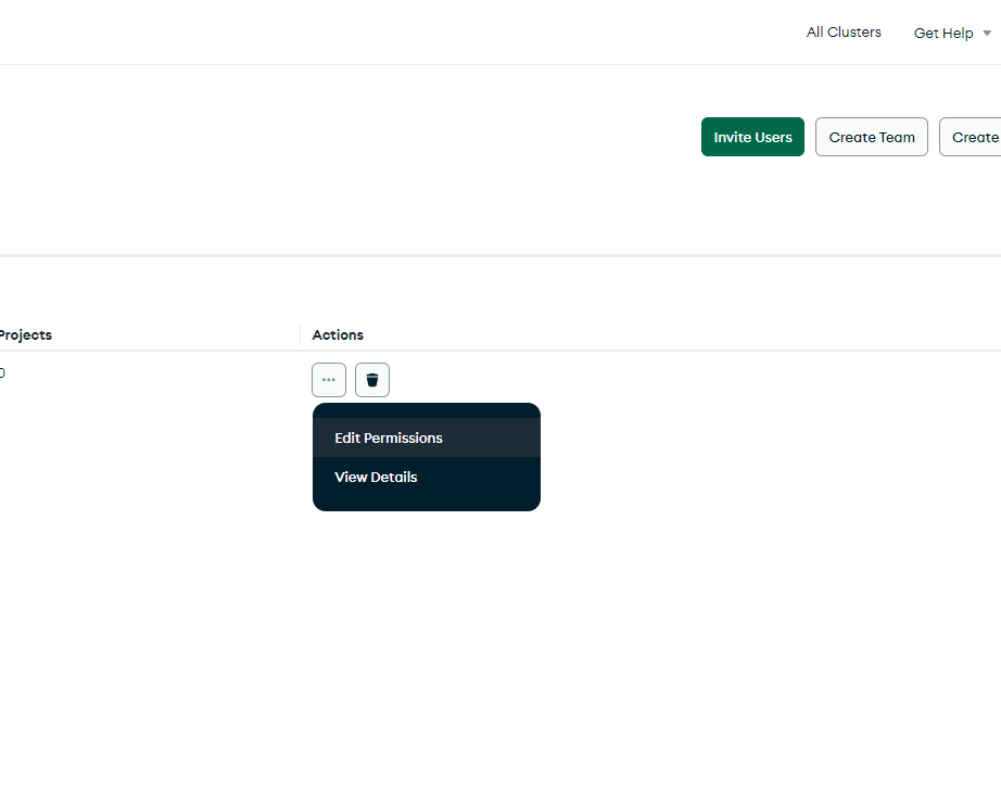 Access Manager Actions menu showing Edit Permissions and View Details options