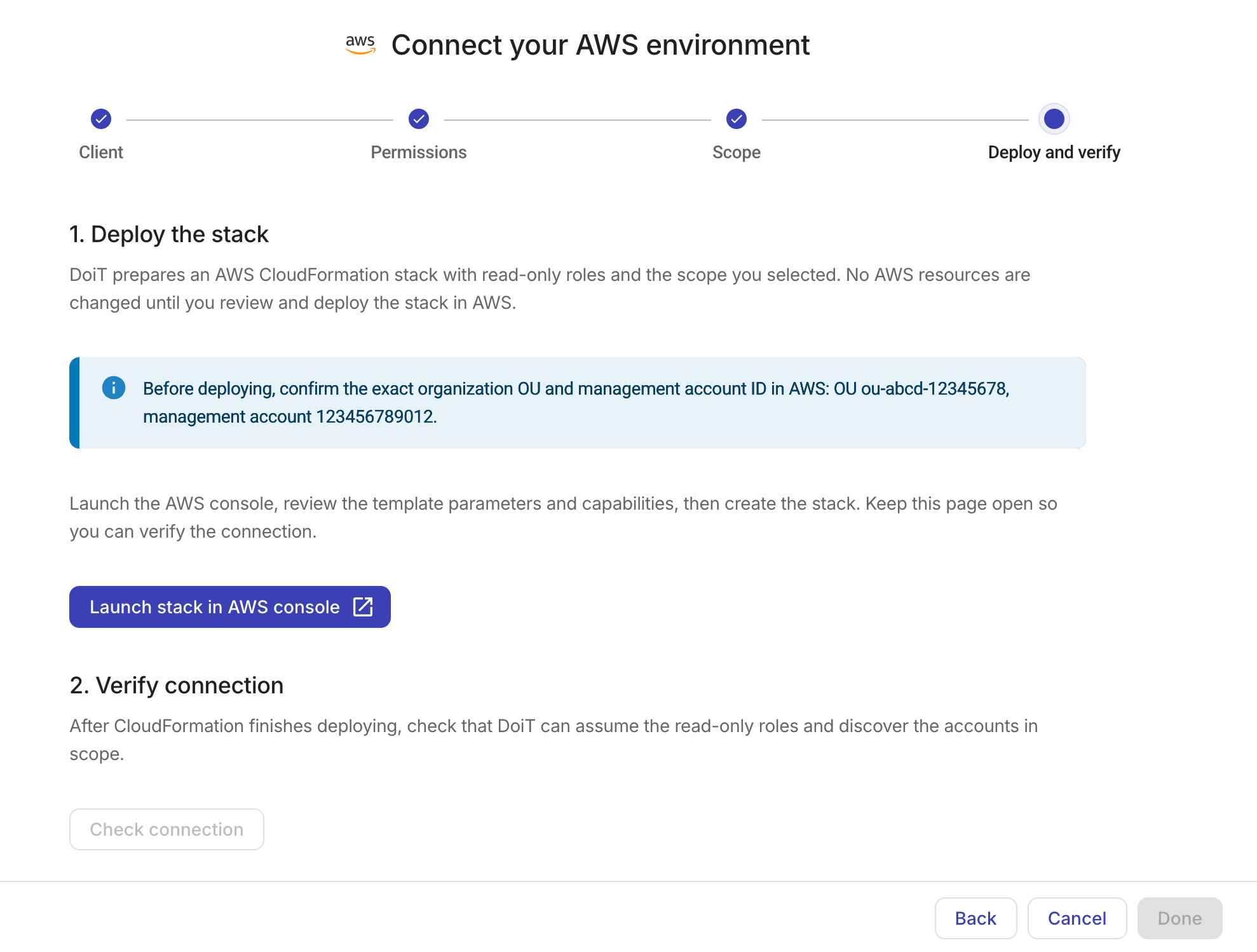 Connect your AWS environment - Deploy and verify