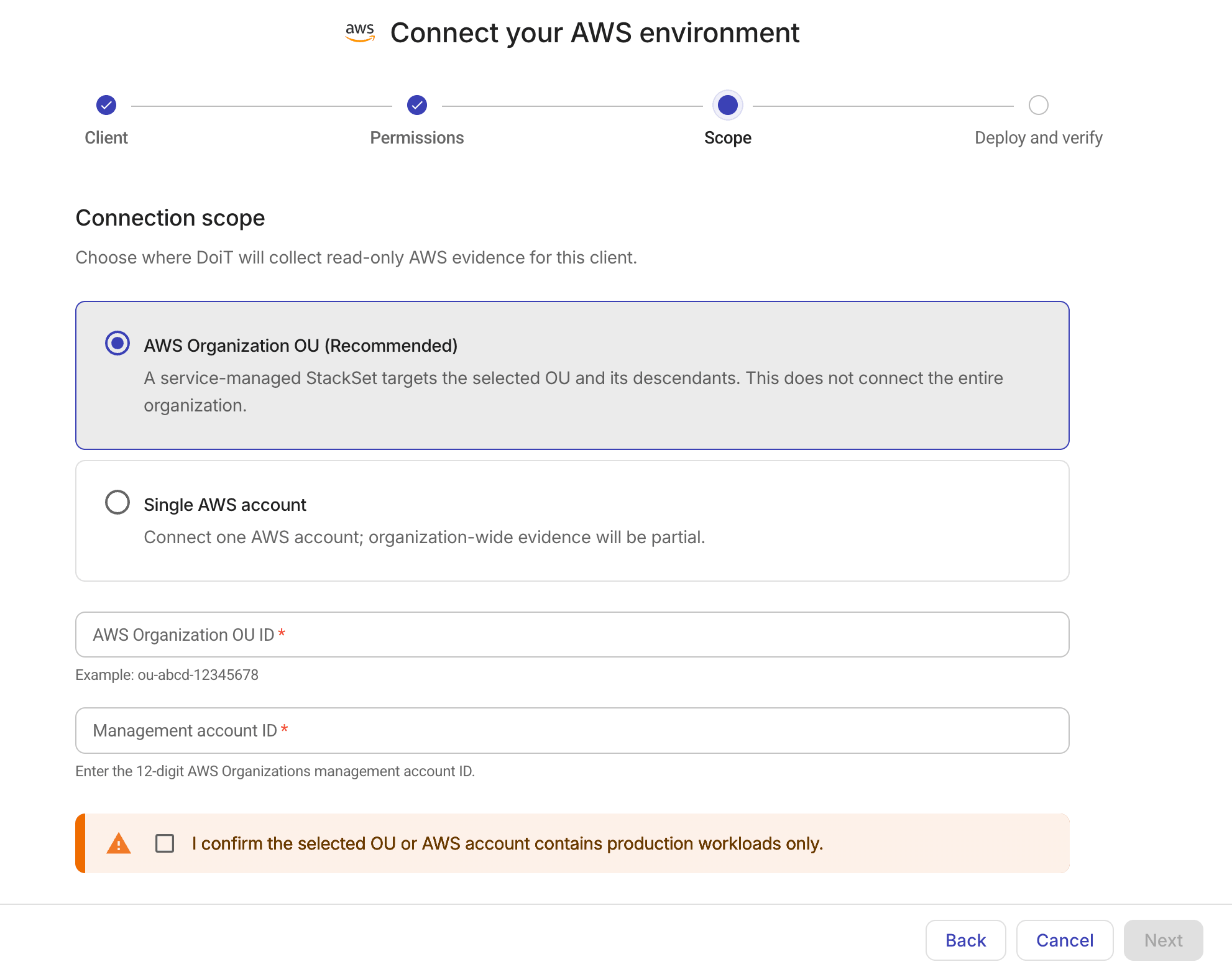 Connect your AWS environment - Scope