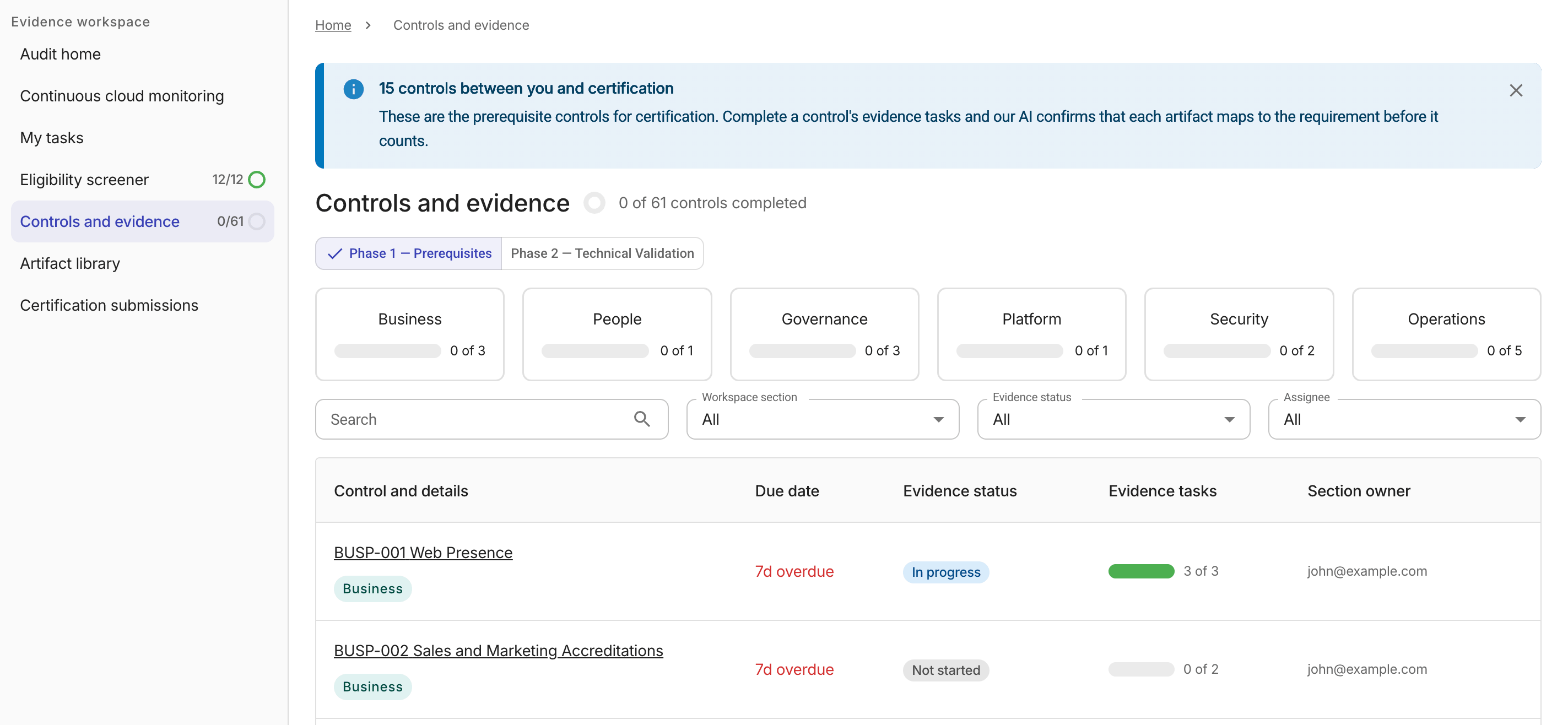MSP Control and evidence