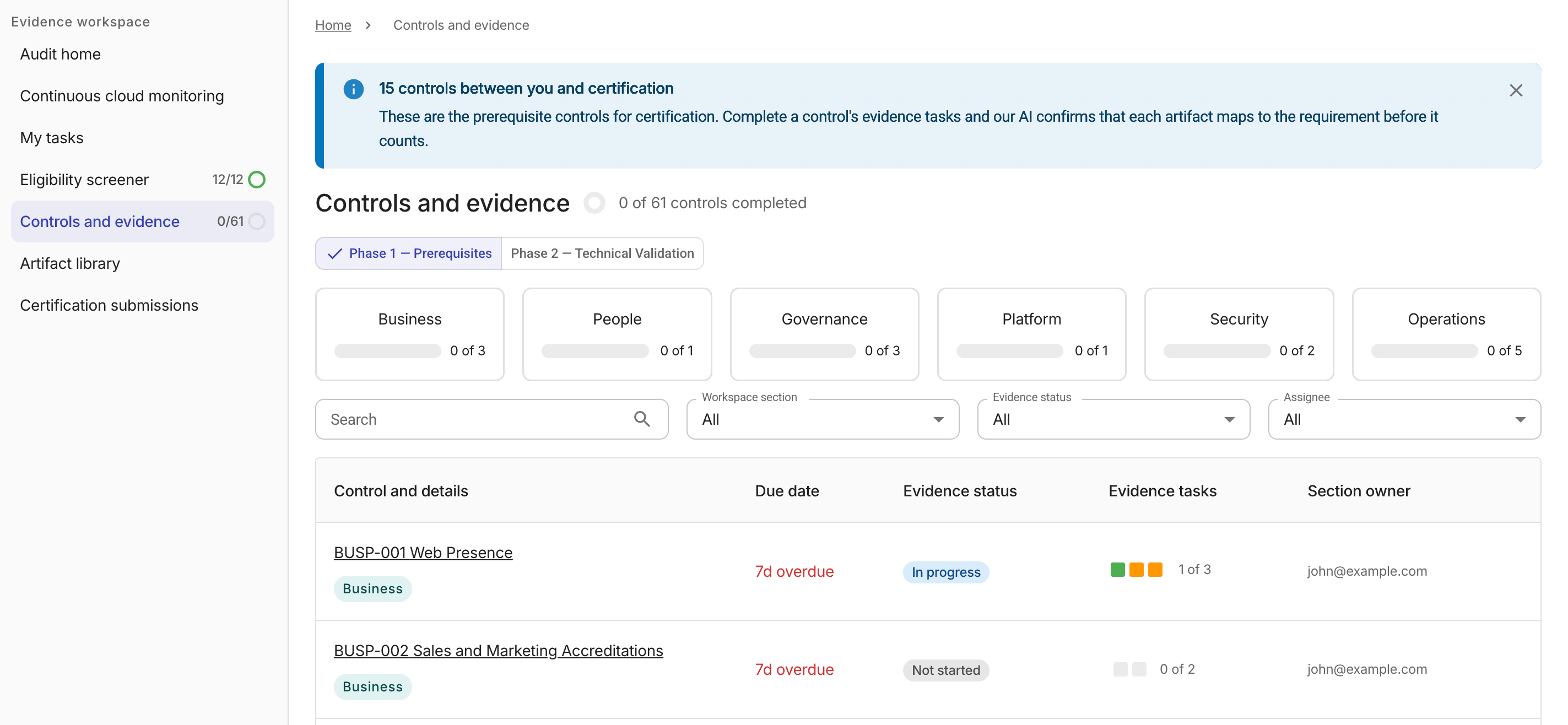 MSP Control and evidence