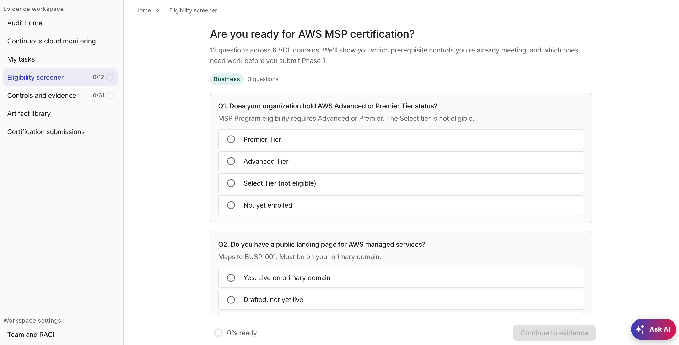 MSP Eligibility screener