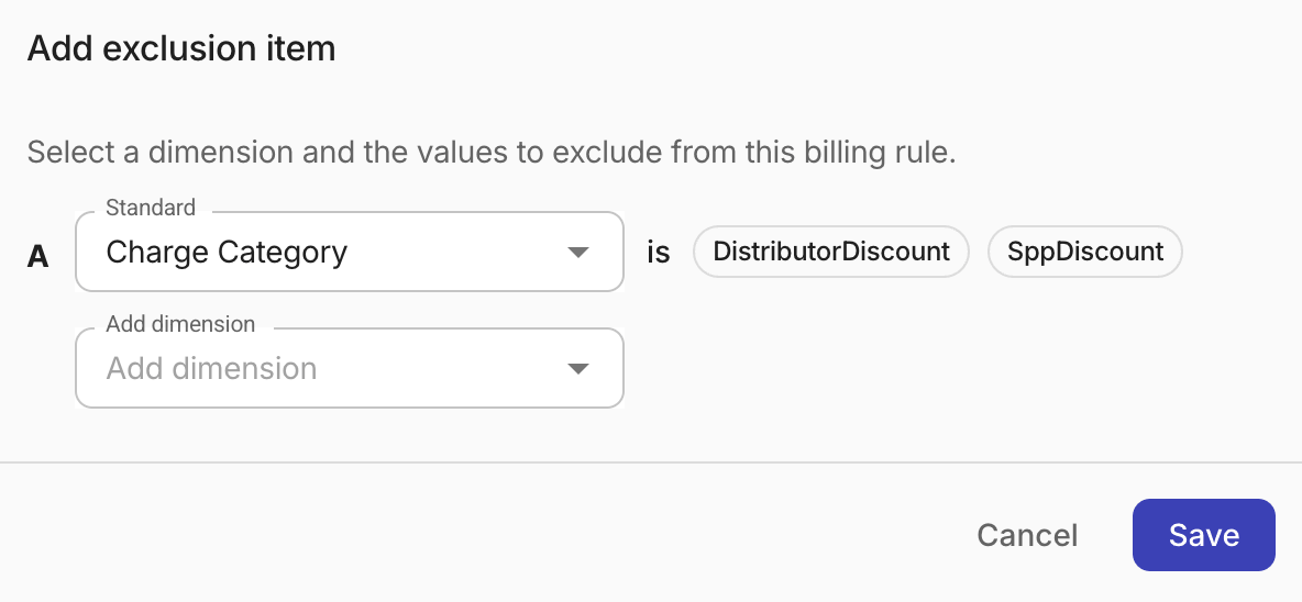 Billing rule - Add exclusion item