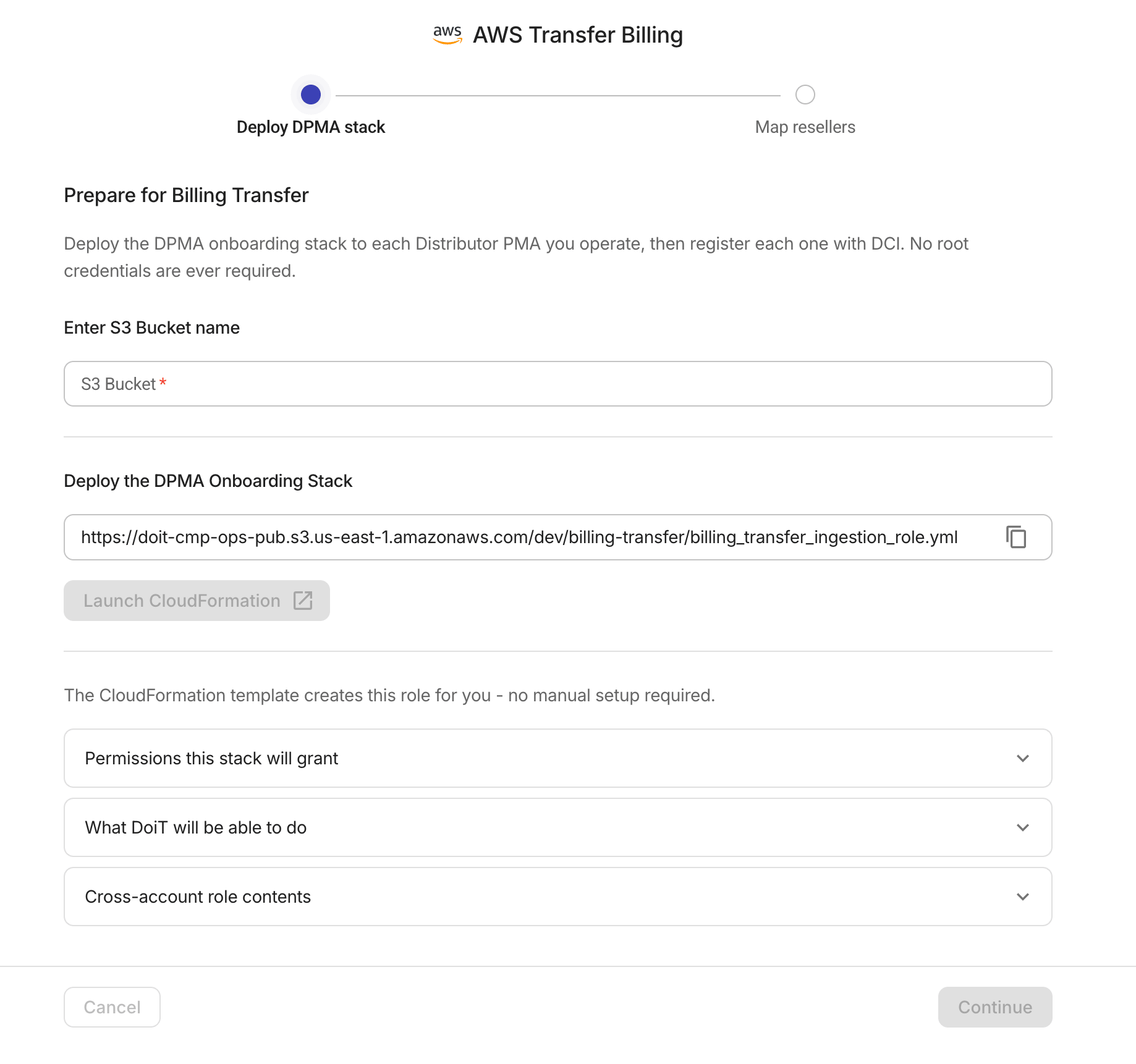 AWS Transfer Billing: Deploy DPMA stack