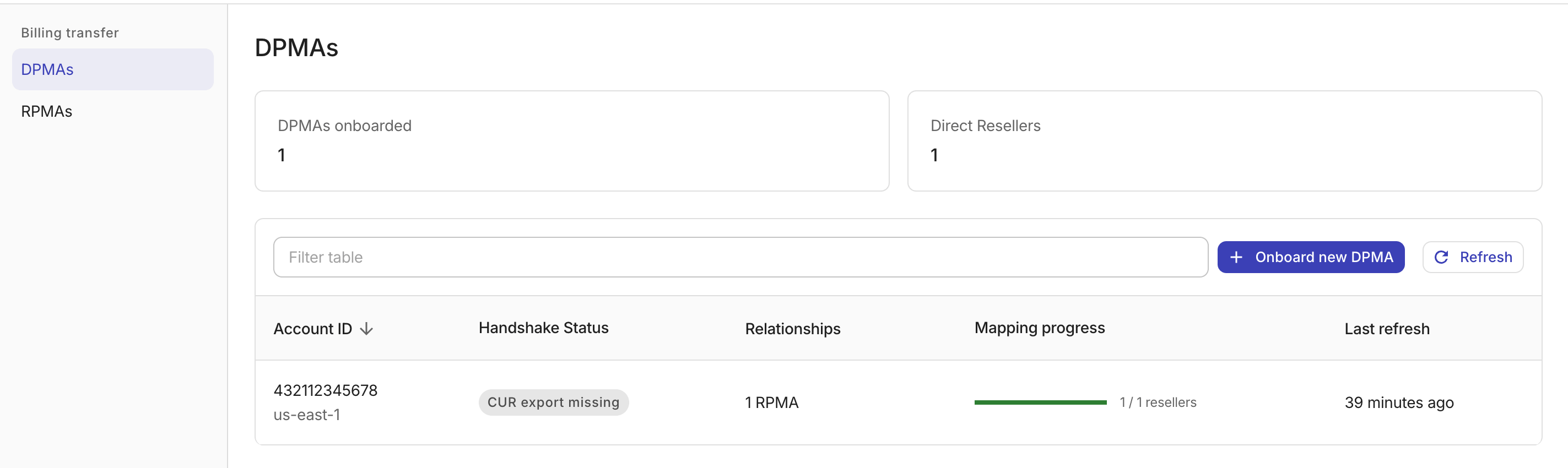 Billing transfer: DPMAs page