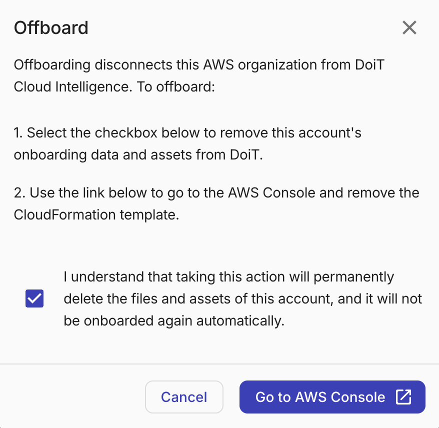 Customer - Linked AWS accounts tab - Offboard