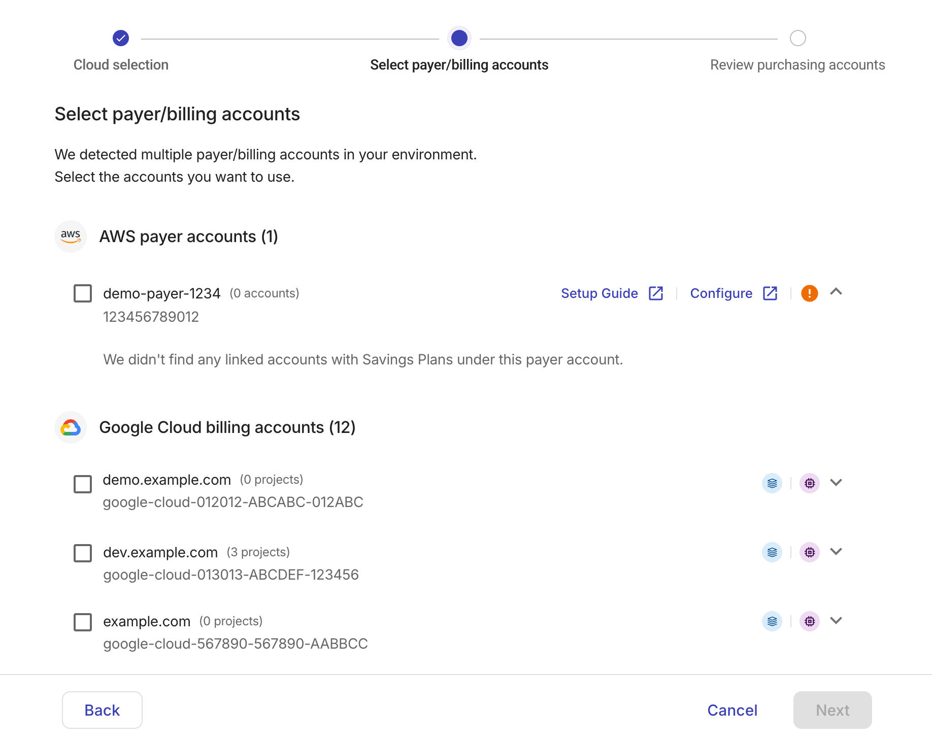 Select payer accounts