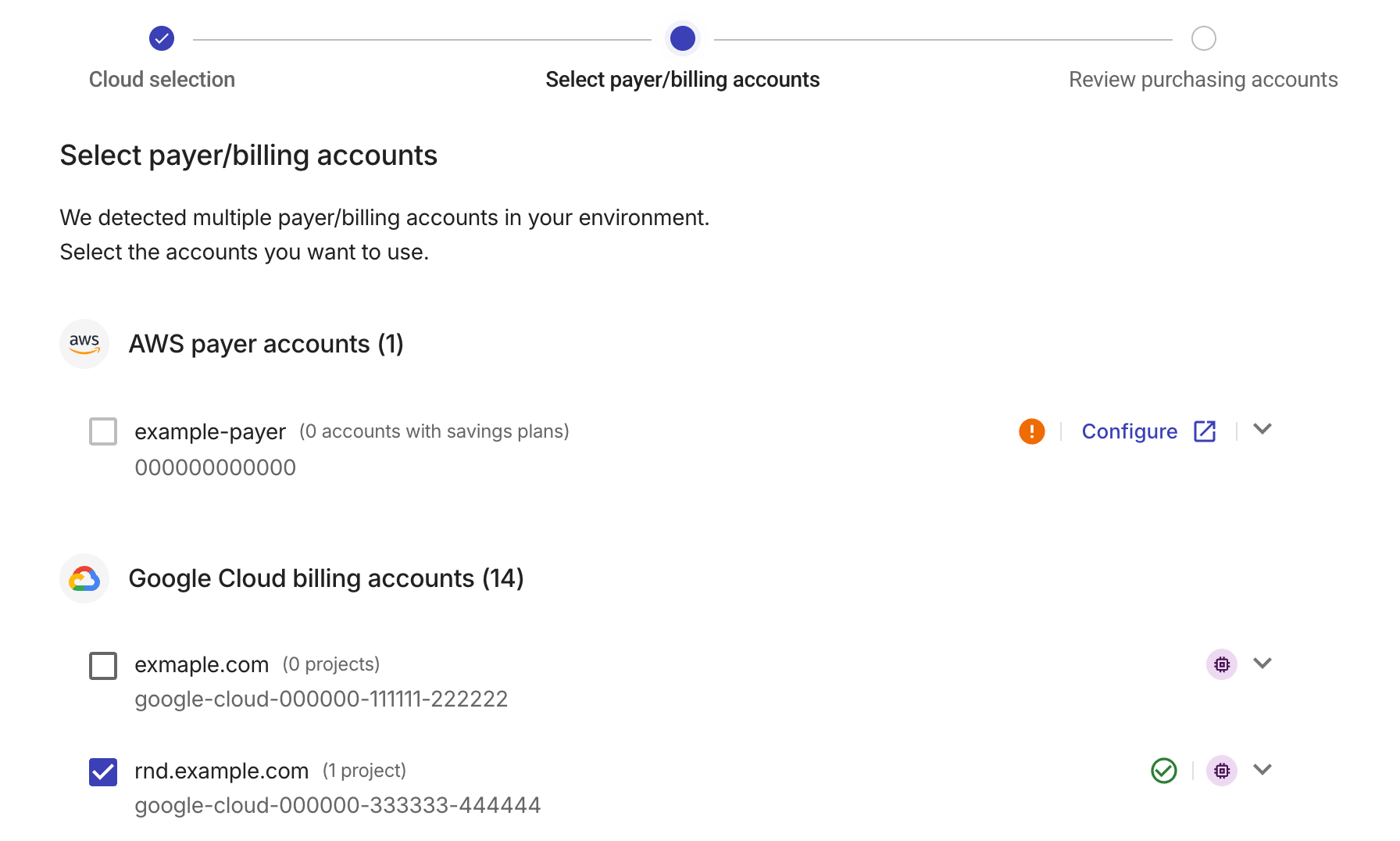 Select payer accounts