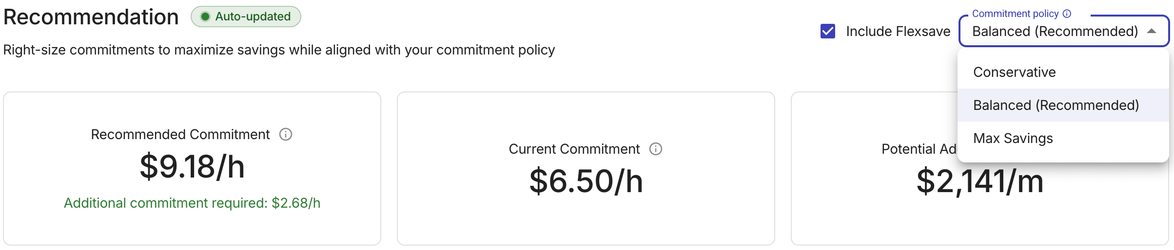 Recommendation tab - Select Policy