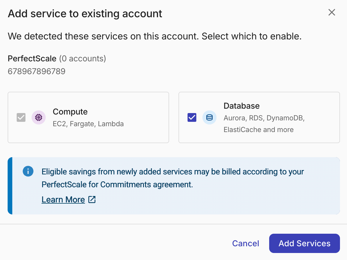 Accounts settings - Add services modal