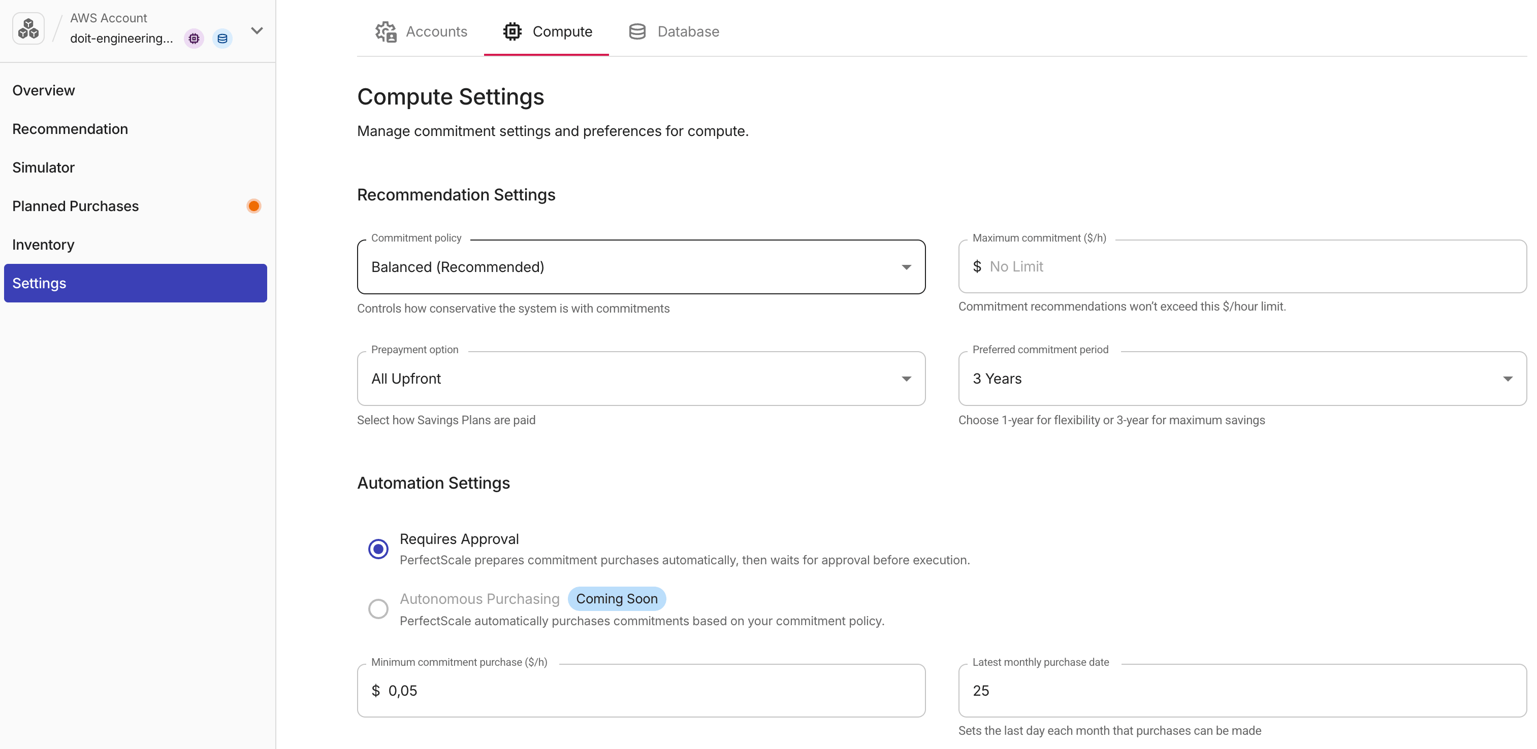 Settings tab