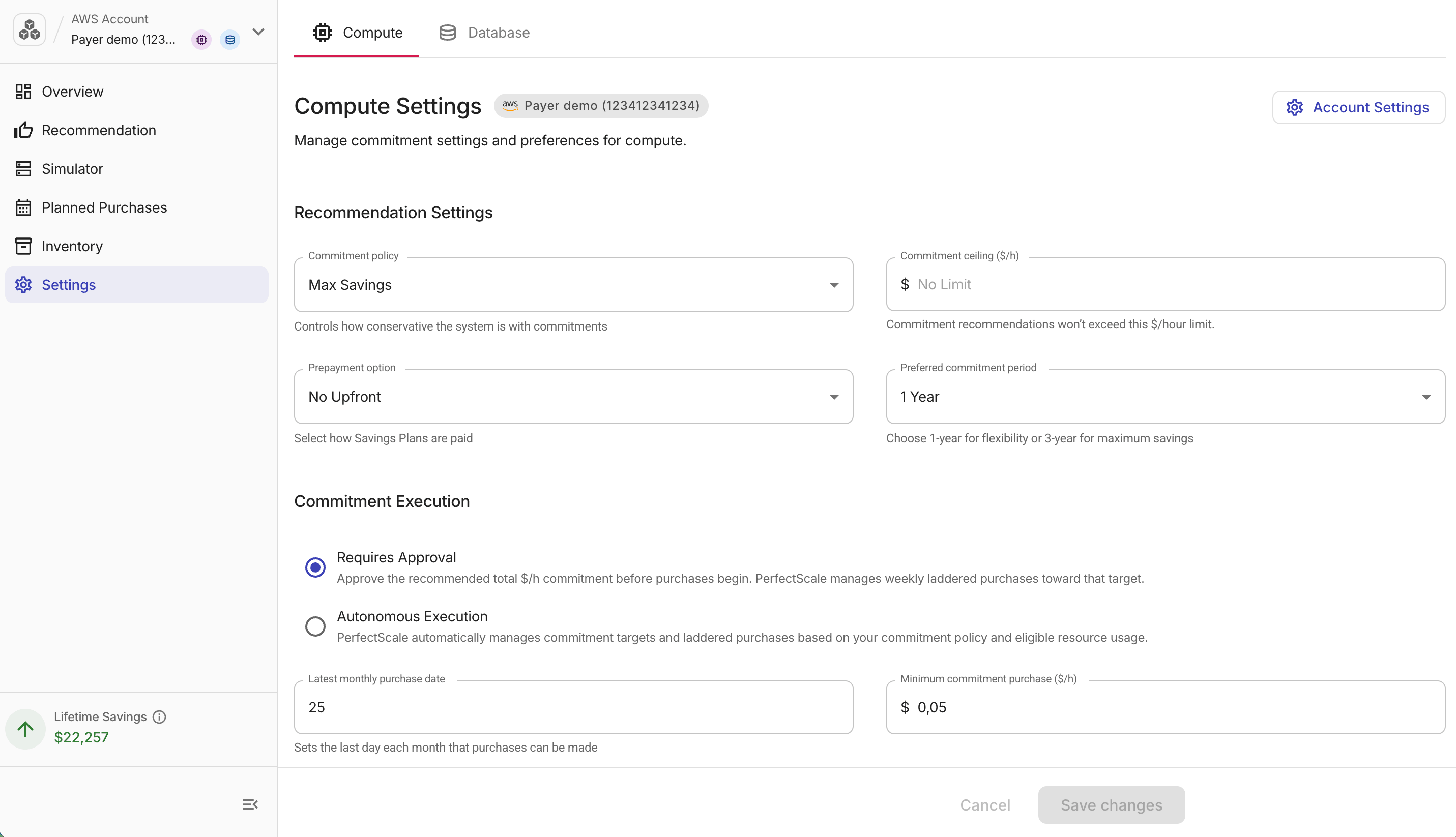 Compute settings