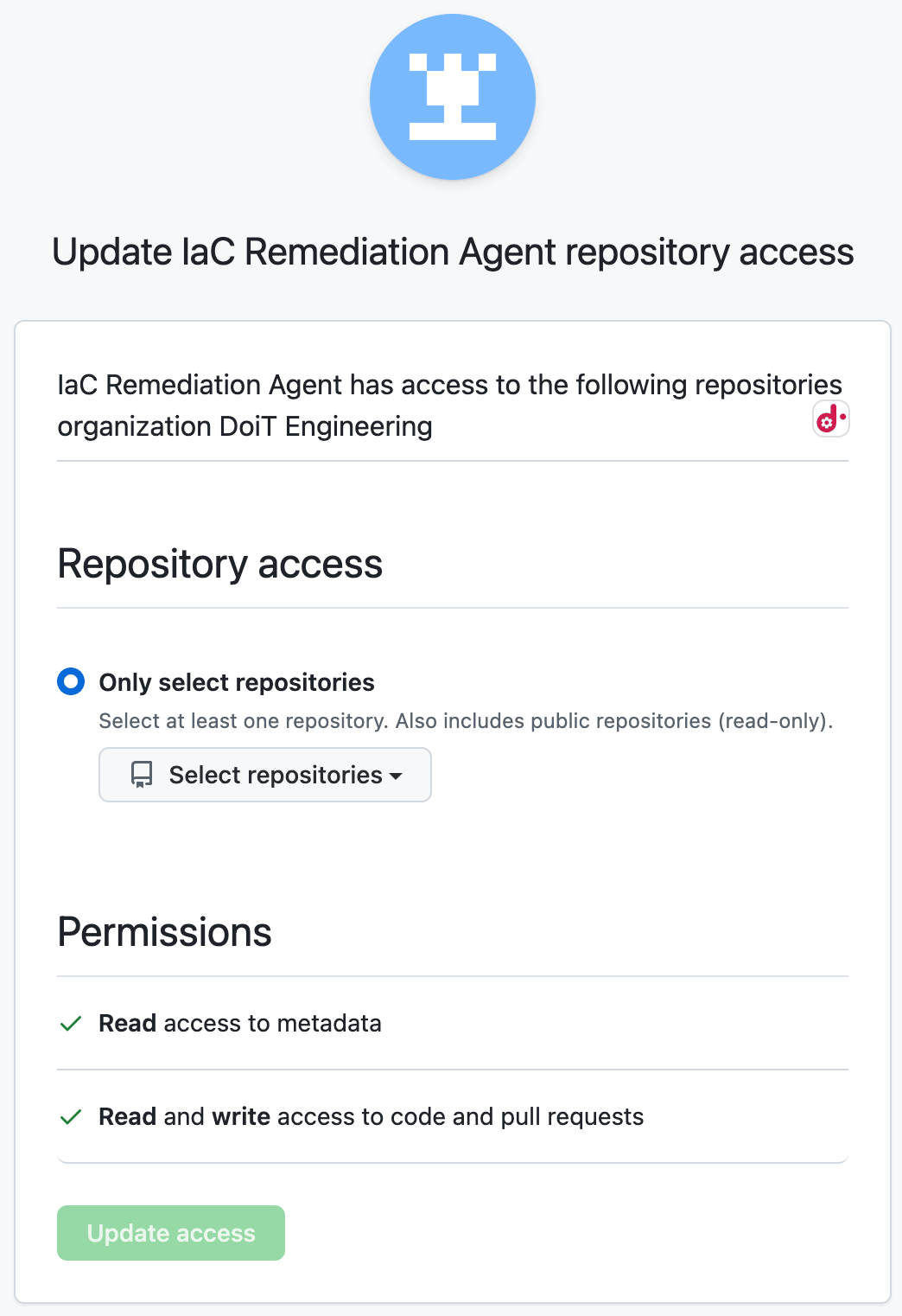 Select repositories and set permissions