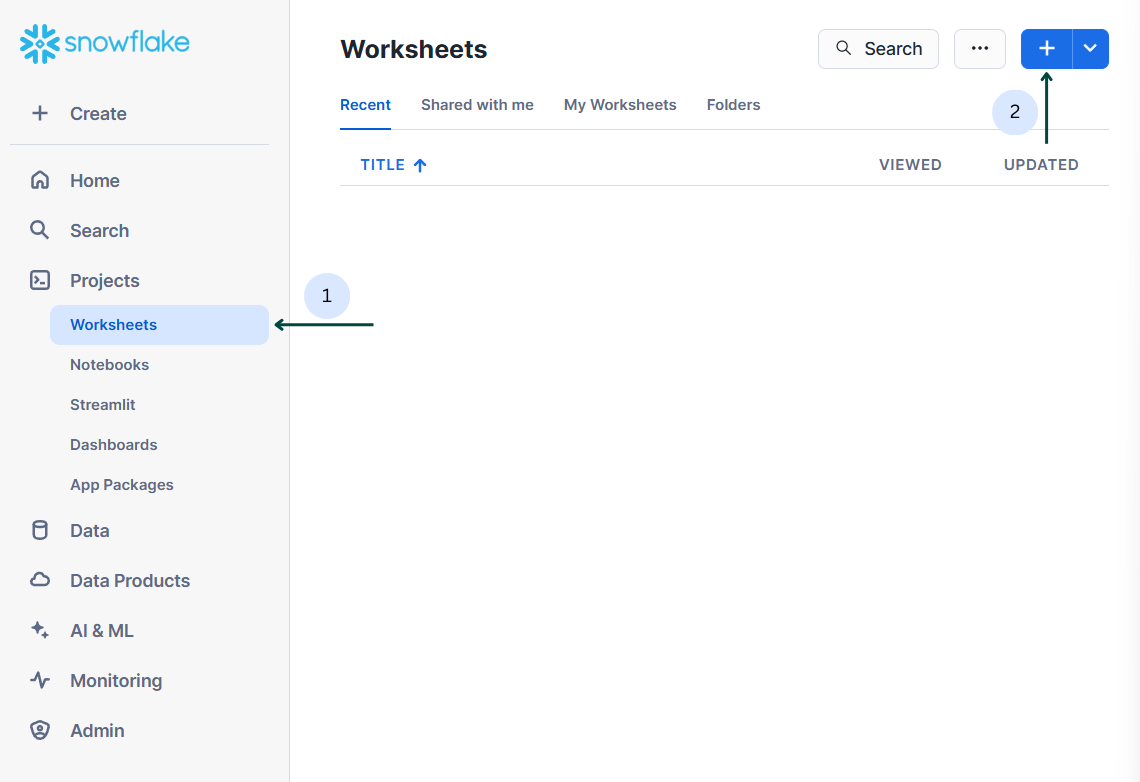 Snowsight worksheet interface