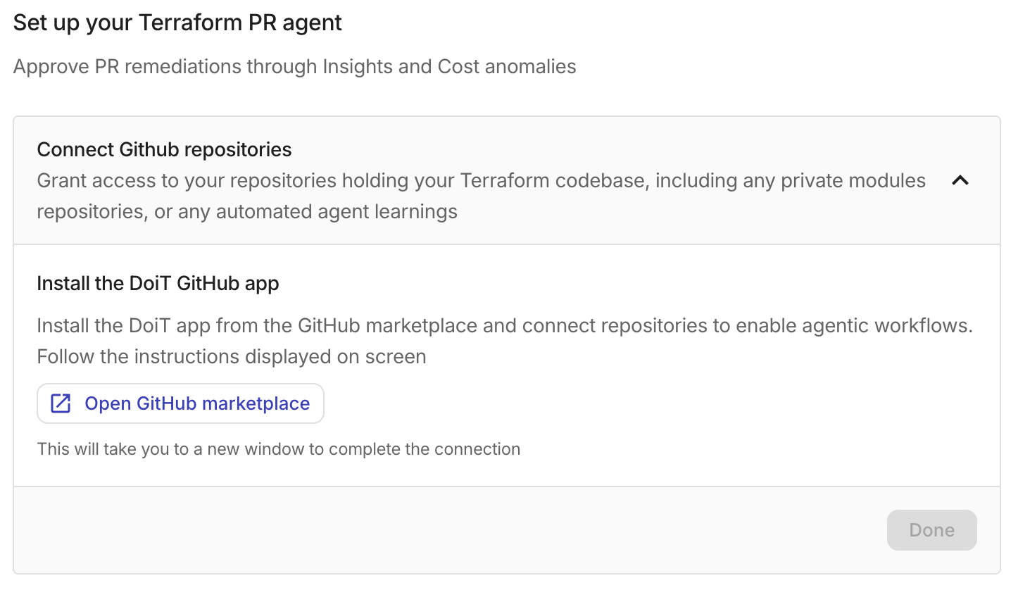 Terraform PR agent setup page