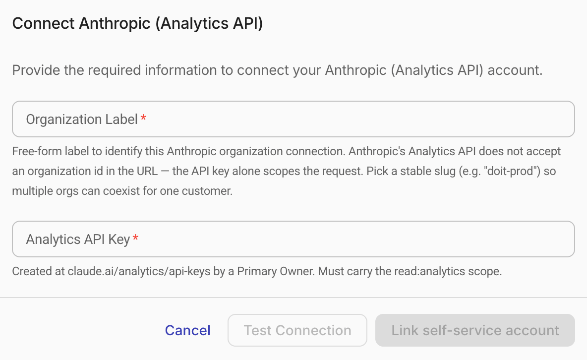 Anthropic (Analytics API) credentials