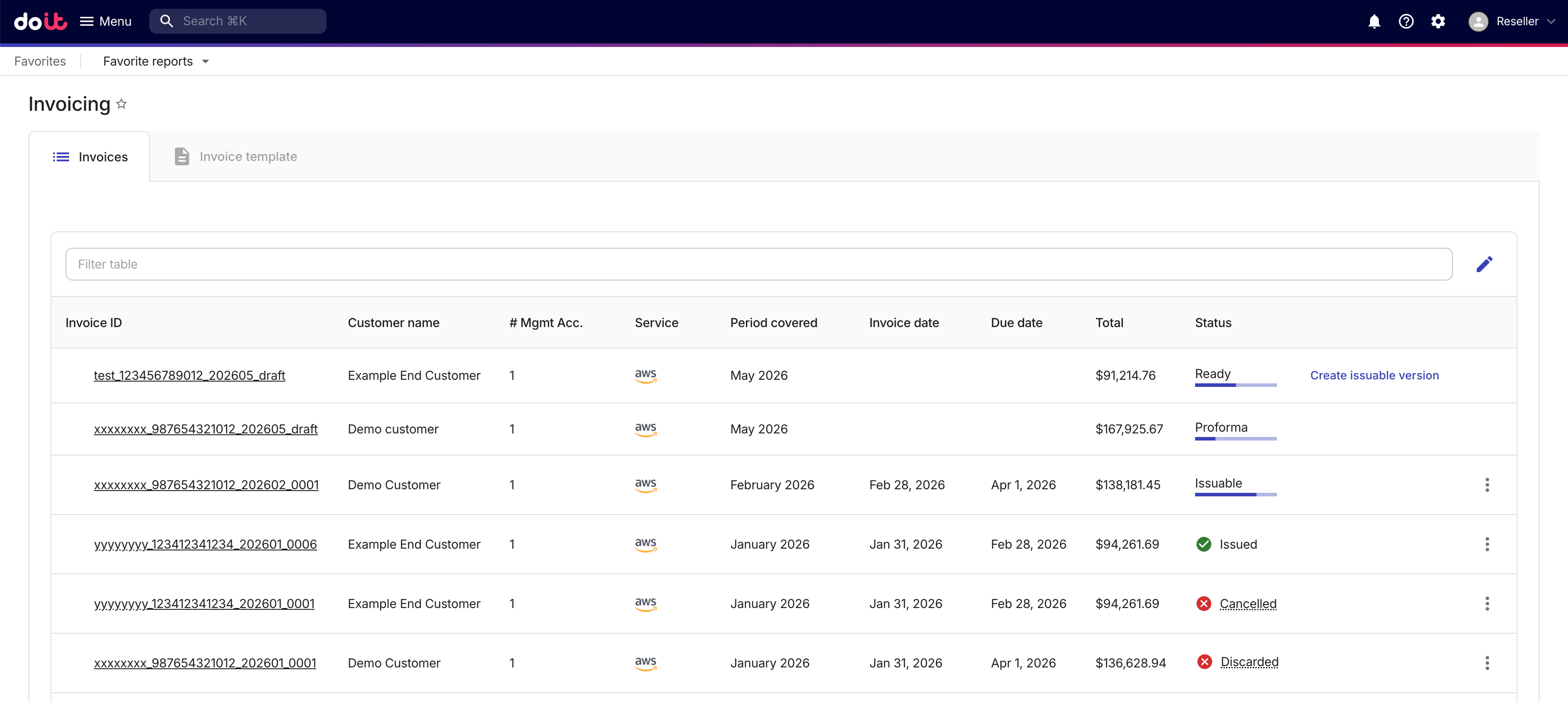 Reseller invoices tab